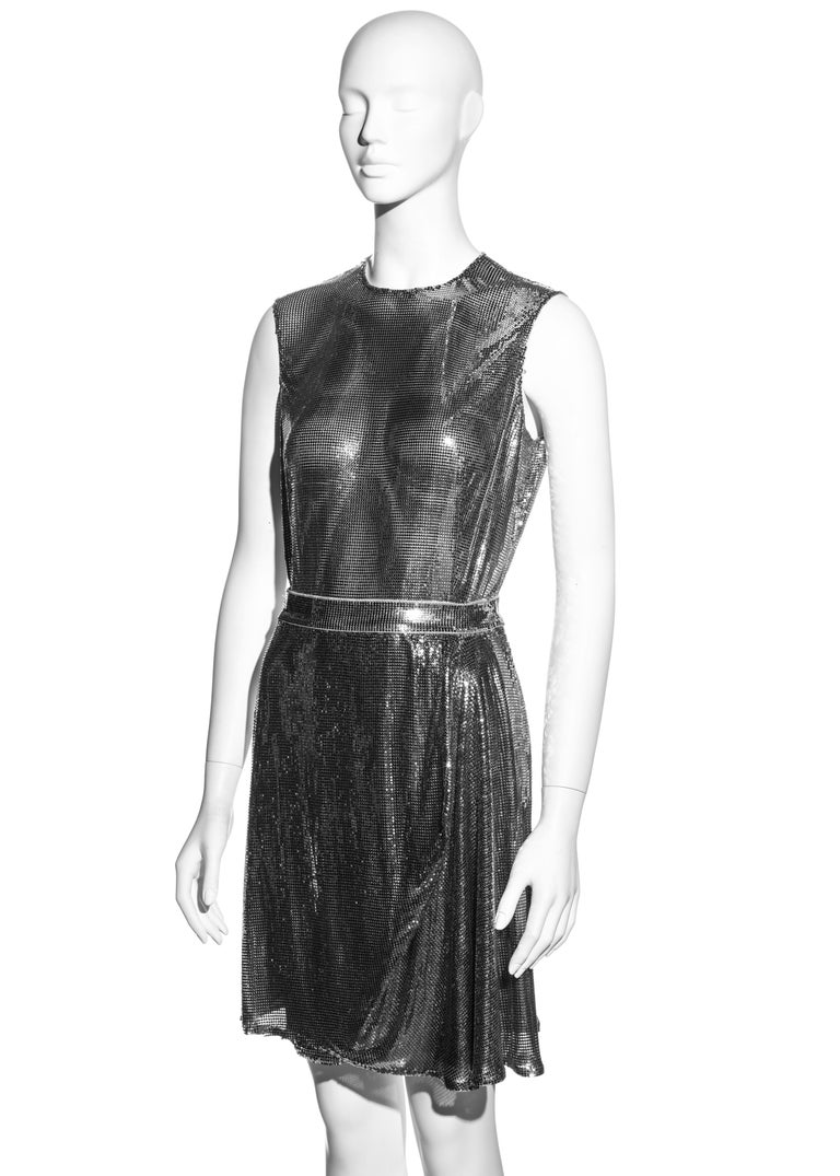 Black Gianni Versace silver Oroton metal chainmail bodysuit and skirt, fw 1994 For Sale