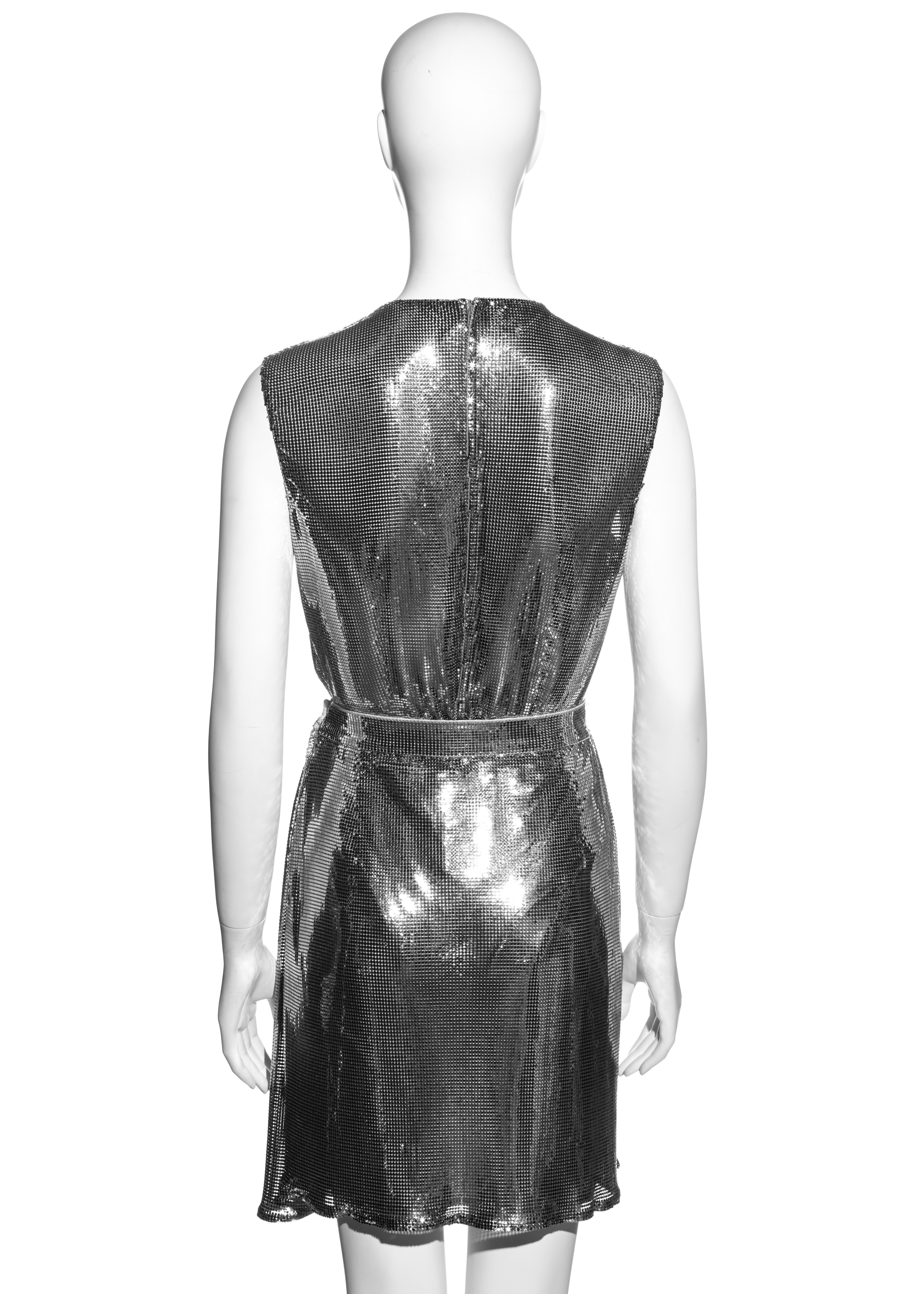 Black Gianni Versace silver Oroton metal chainmail bodysuit and skirt, fw 1994 For Sale