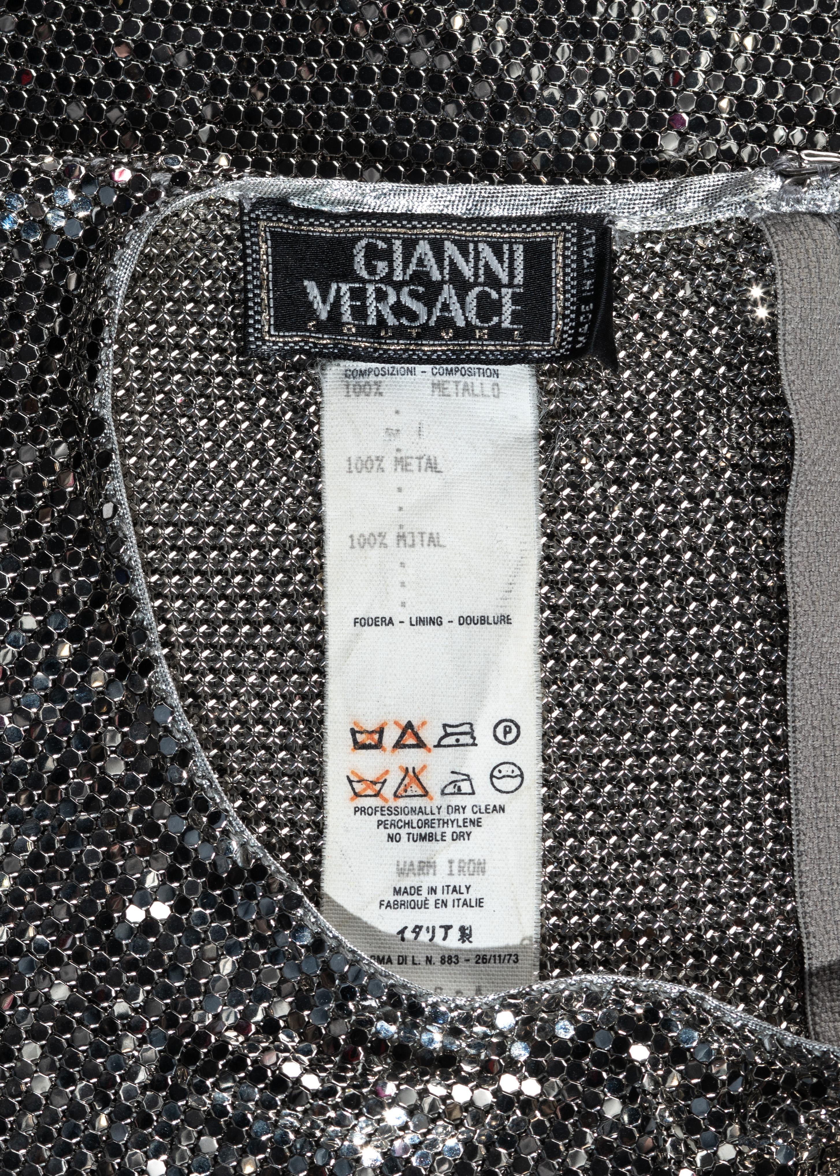 Women's Gianni Versace silver Oroton metal chainmail bodysuit and skirt, fw 1994 For Sale