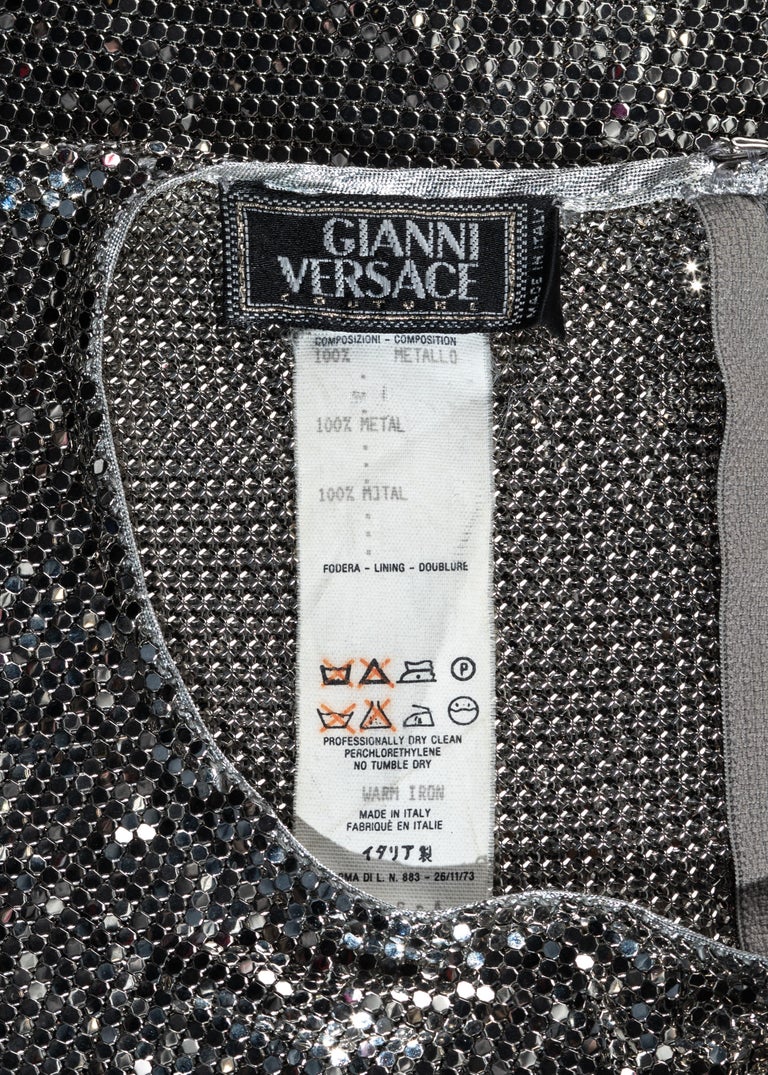 Gianni Versace silver Oroton metal chainmail bodysuit and skirt, fw 1994 For Sale 3
