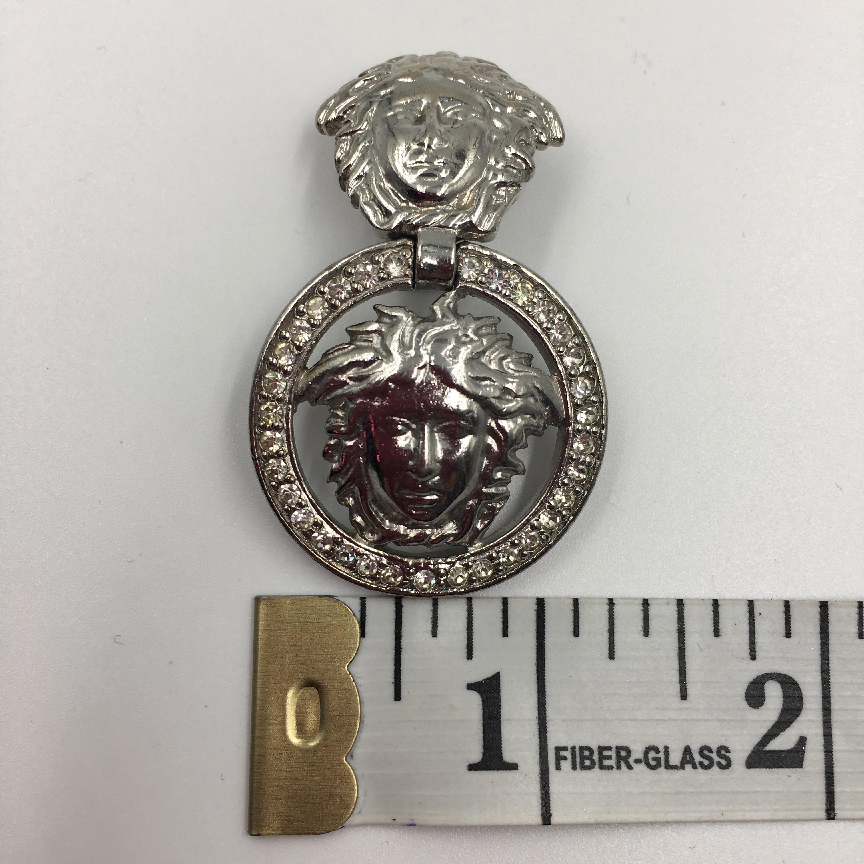 Gianni Versace Silver Tone Medusa Clip On Drop Earrings In Good Condition In Los Angeles, CA