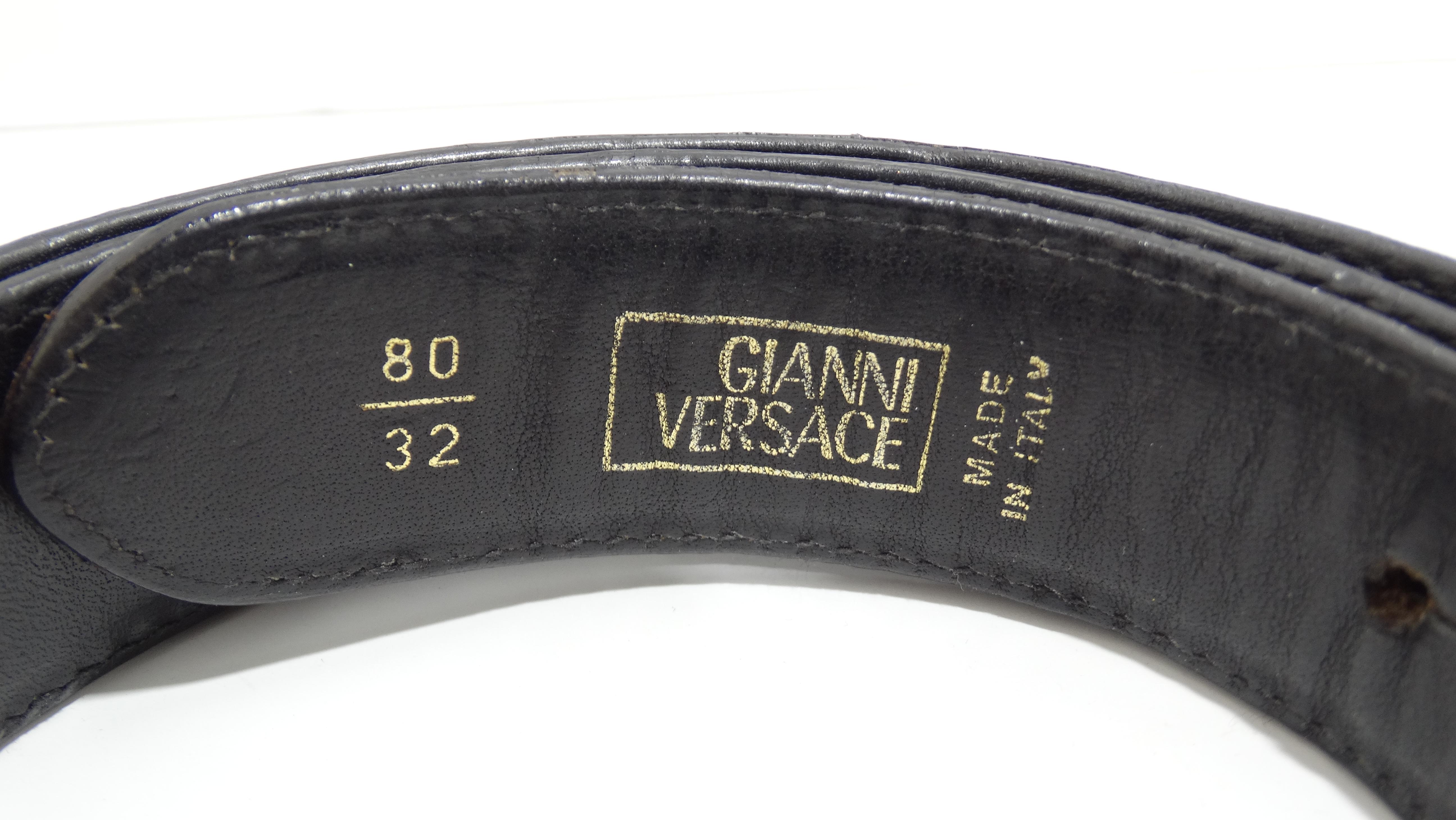 Gianni Versace Silver-Toned Medusa Leather Belt In Good Condition In Scottsdale, AZ