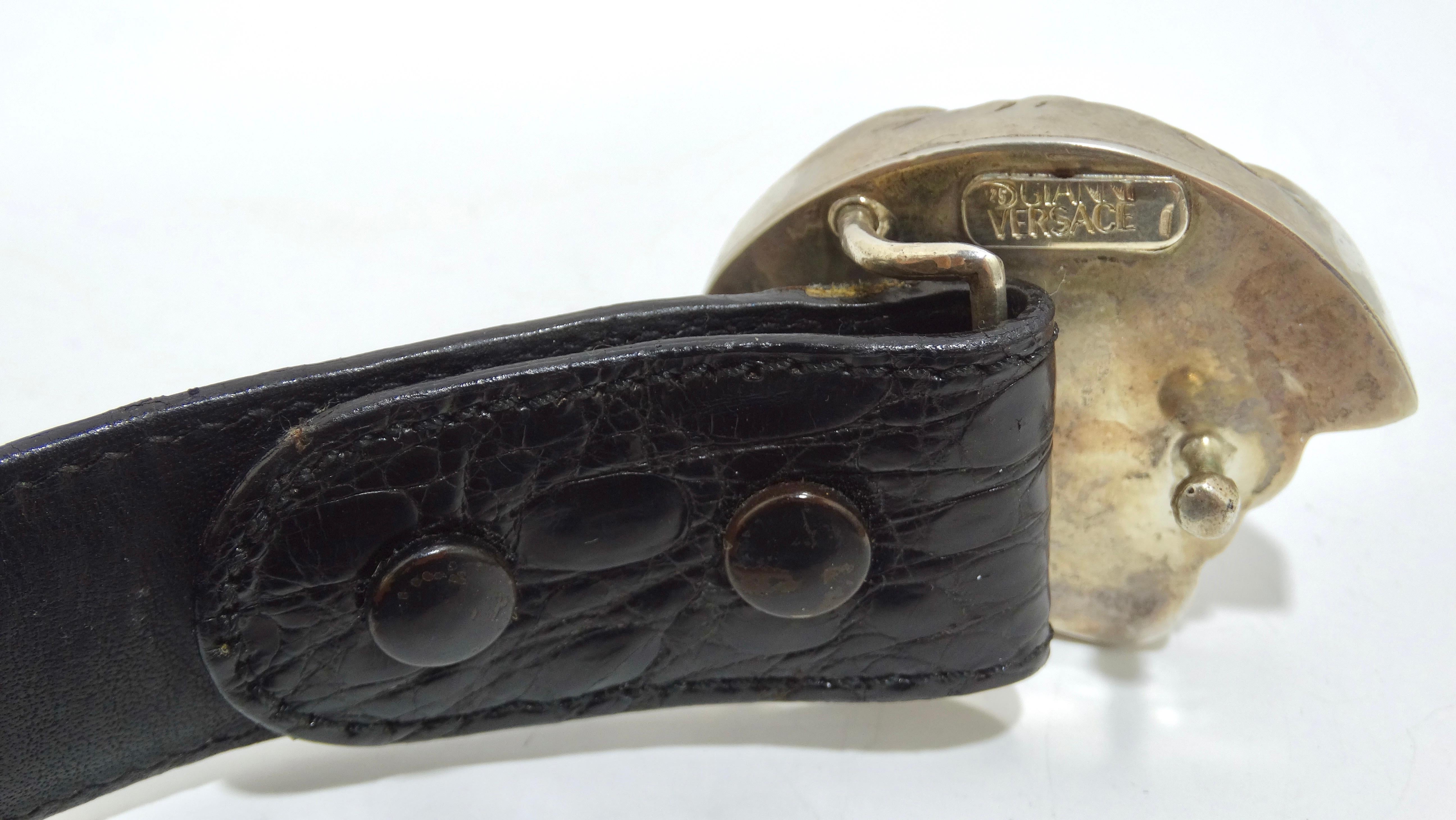 Gianni Versace Silver-Toned Medusa Leather Belt For Sale 2