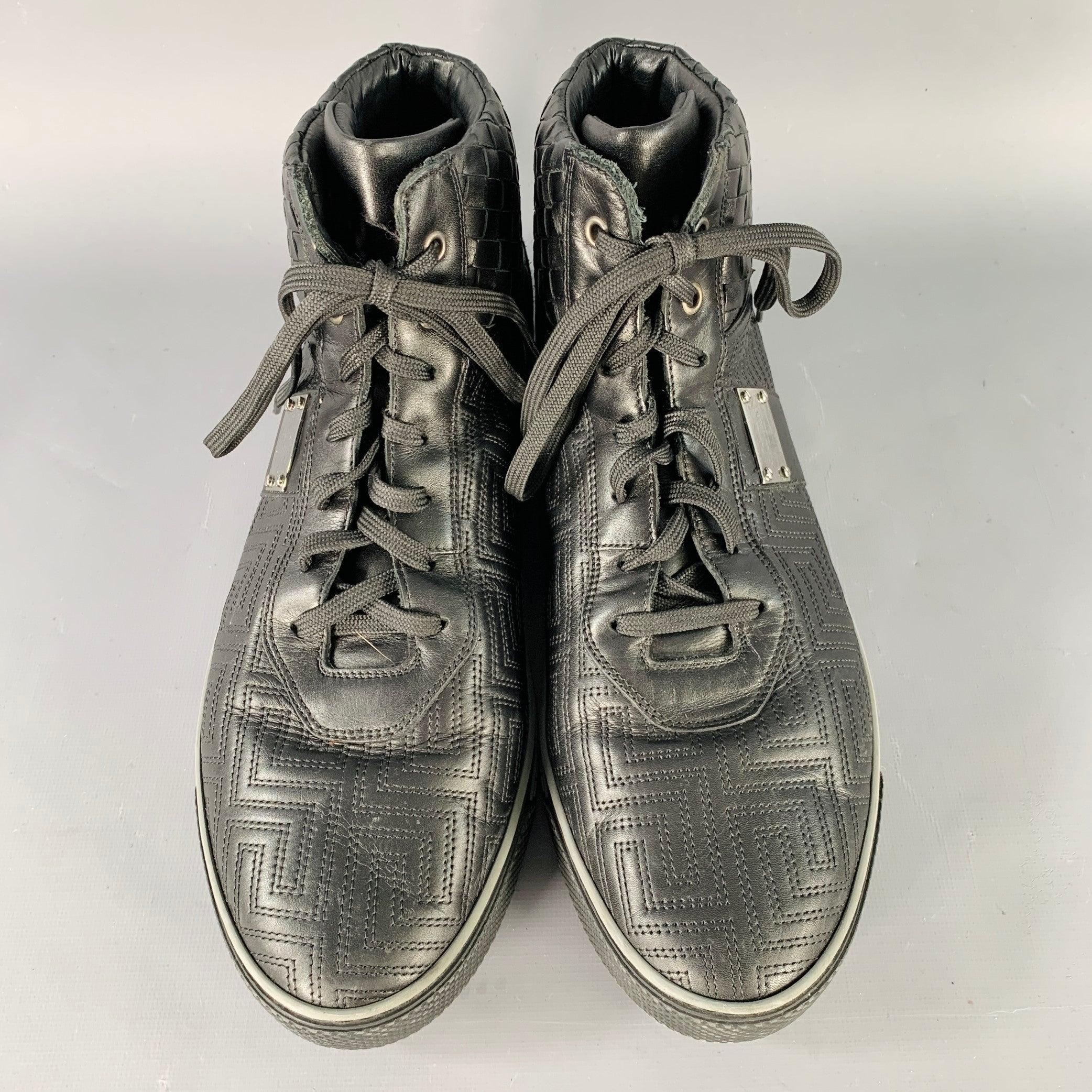 GIANNI VERSACE Zapatillas altas de piel Greca negras talla 11 en venta 1