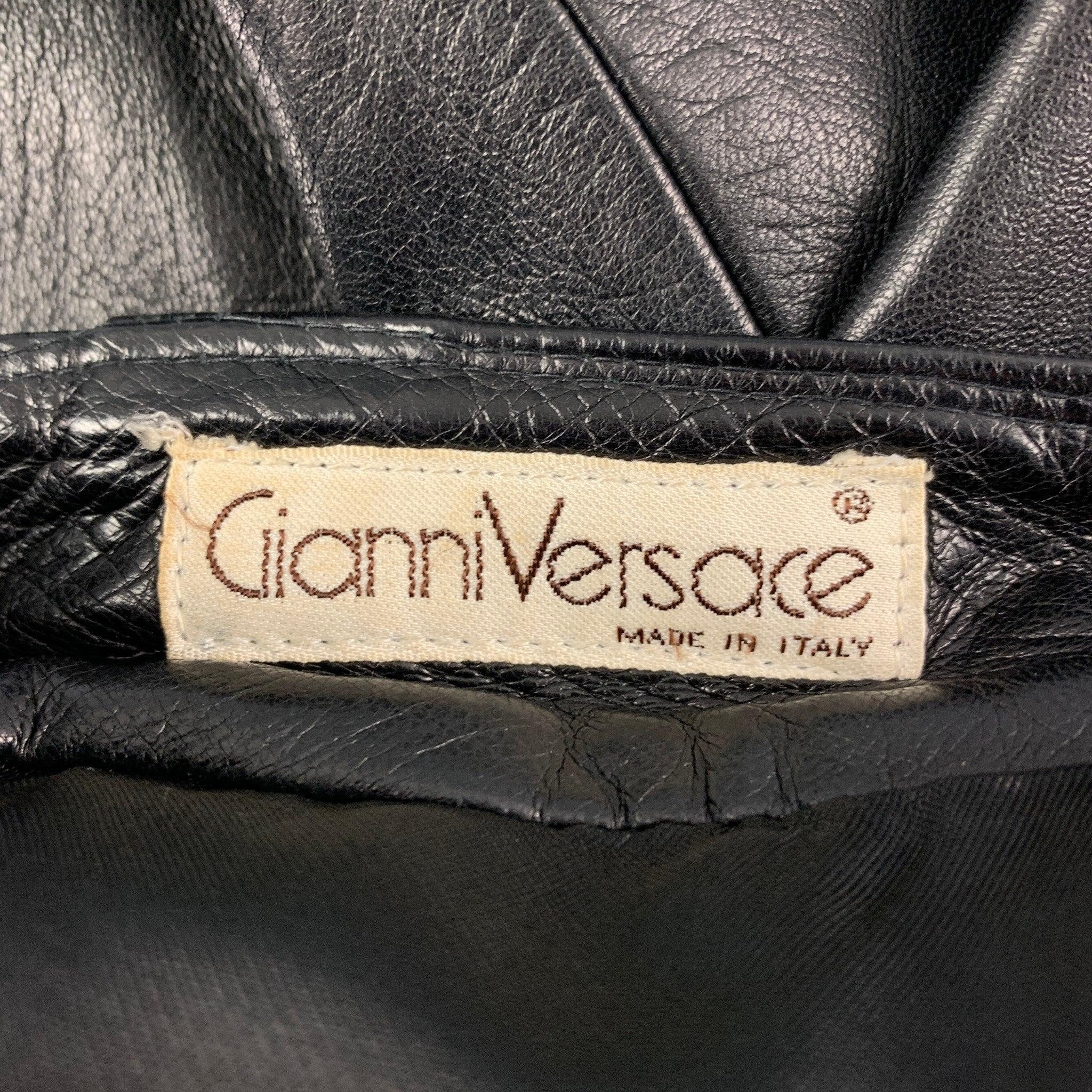 Men's GIANNI VERSACE Size 28 Black Quilted Leather Flat Front Casual Pants For Sale