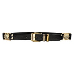 Vintage GIANNI VERSACE Size 30 Silver & Gold Medusa Studded Black Leather Waist Belt