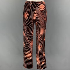 GIANNI VERSACE Size 4 Black Coral Abstract Flat Front Casual Pants