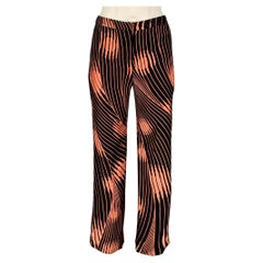 GIANNI VERSACE Size 4 Black Coral Abstract Flat Front Casual Pants