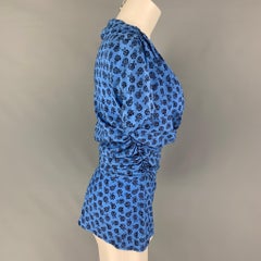GIANNI VERSACE Size 4 Blue Black Silk Floral Ruched Casual Top