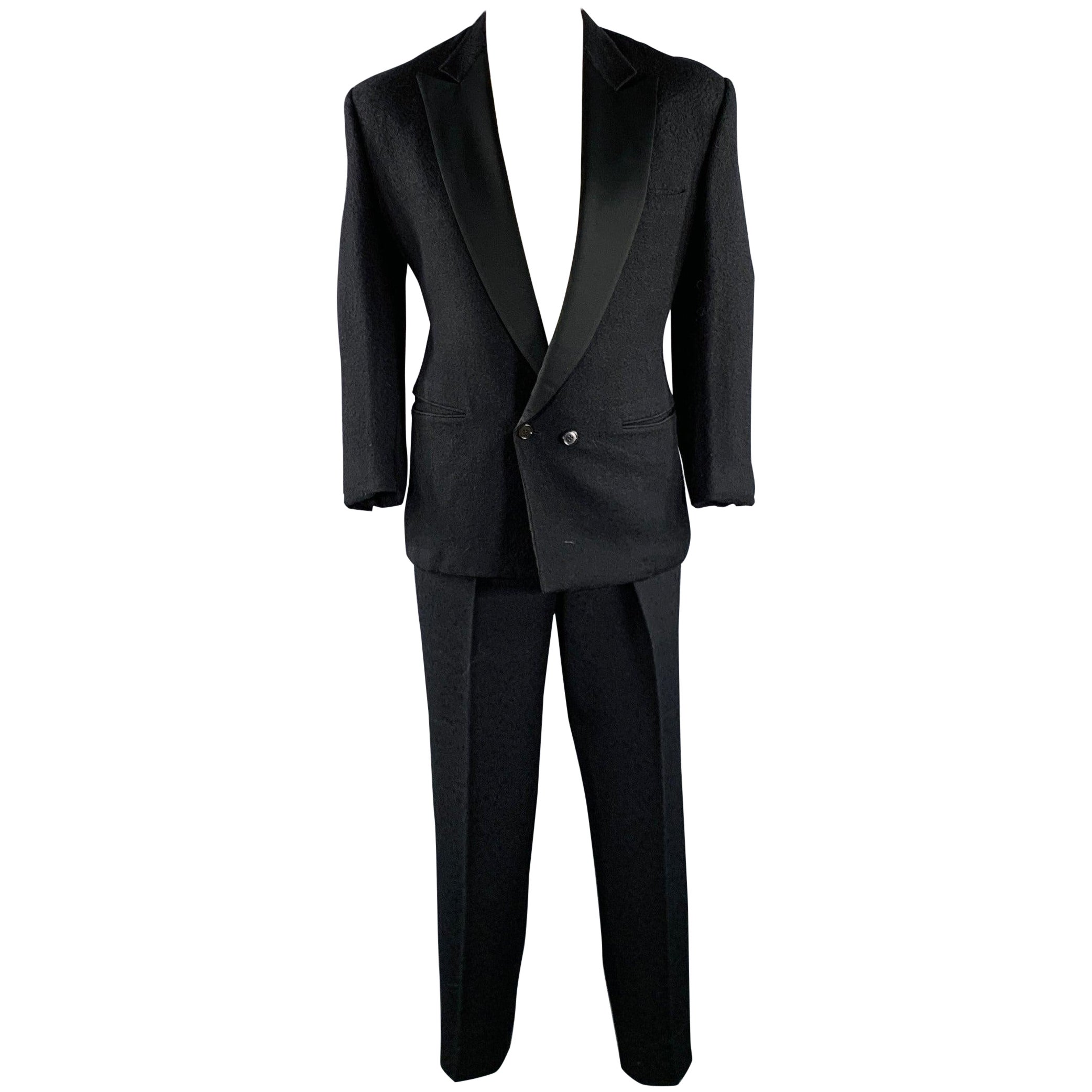 GIANNI VERSACE Size 42 Black Two Toned Wool Silk Double Breasted Tuxedo For Sale
