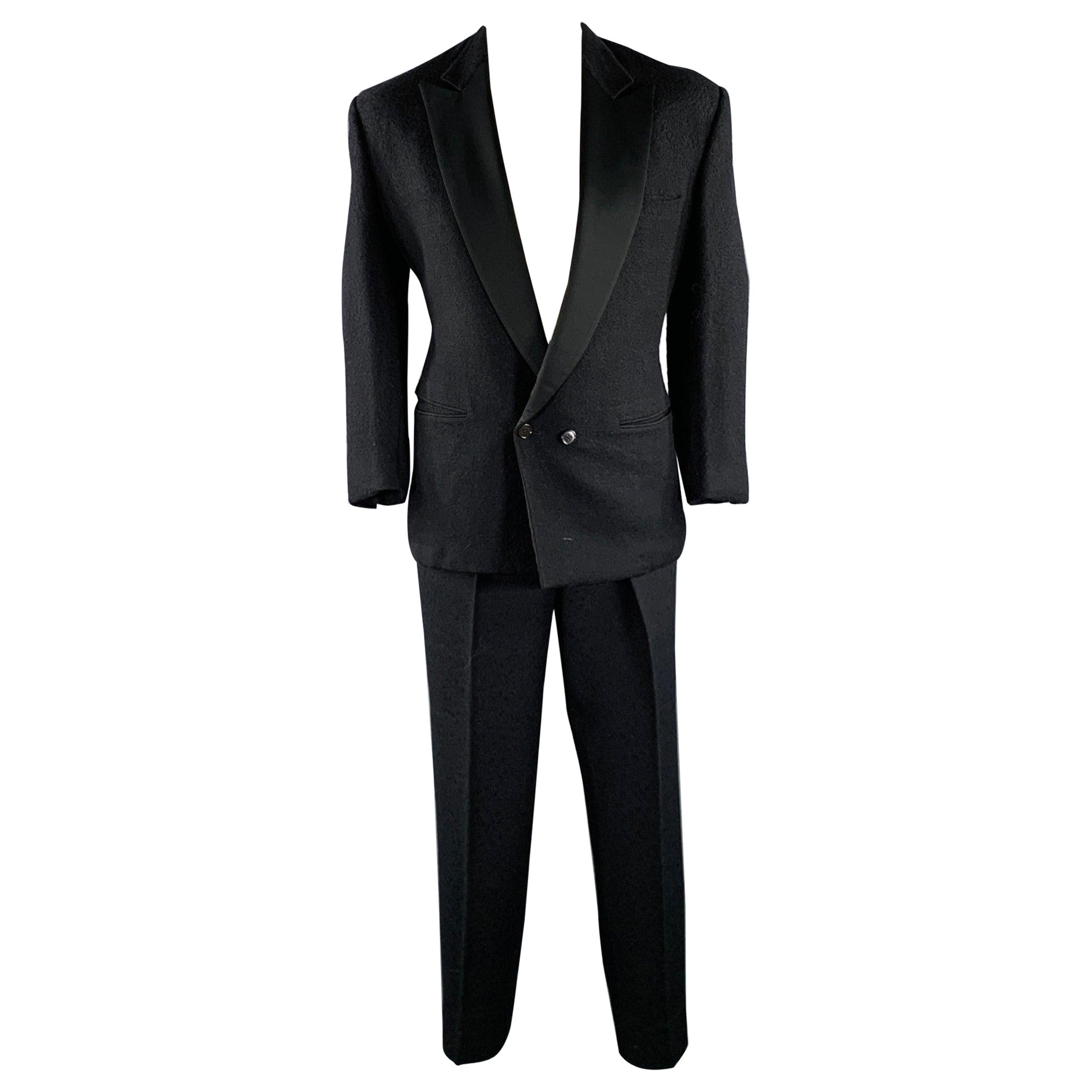 GIANNI VERSACE Size 42 Black Two Toned Wool Silk Double Breasted Tuxedo