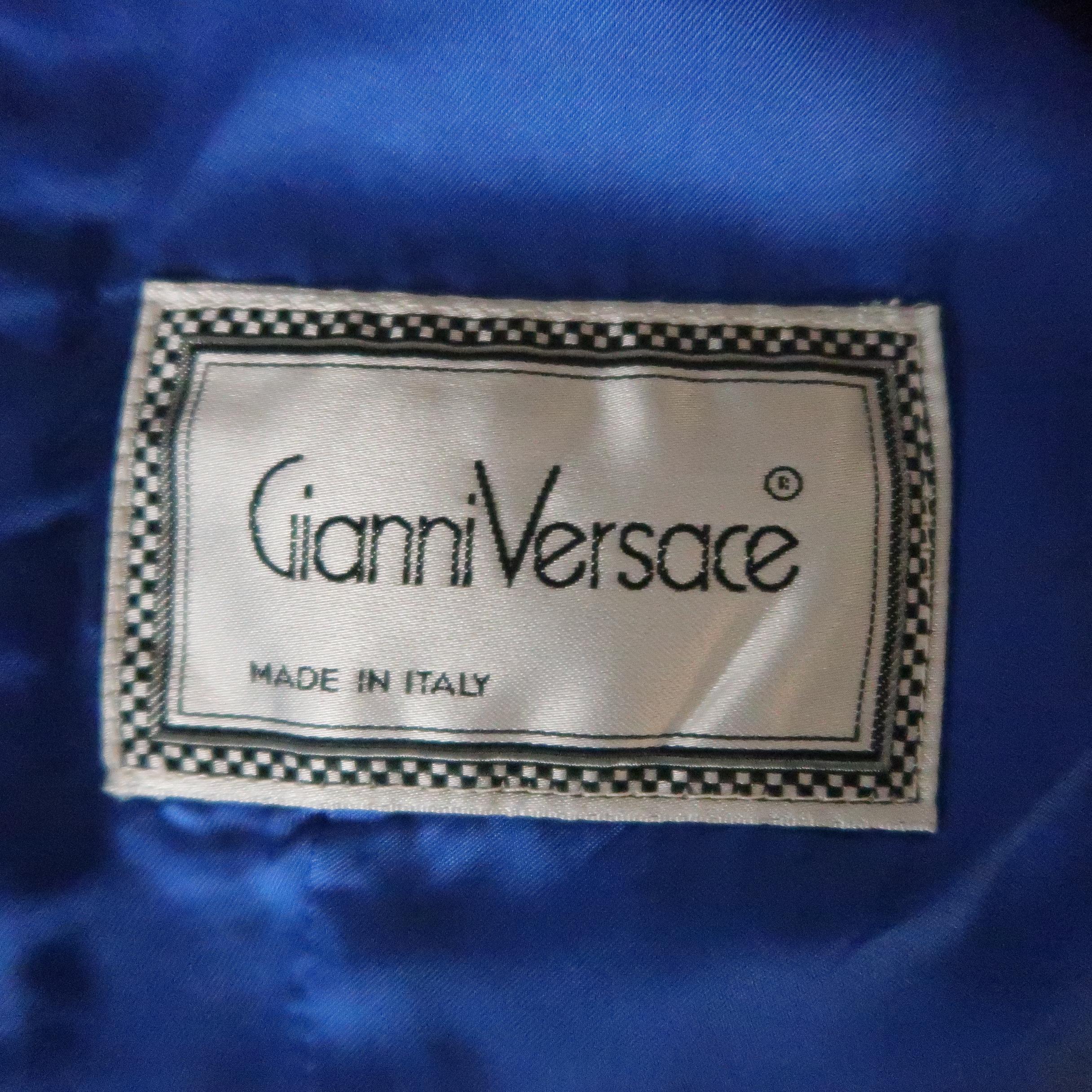 GIANNI VERSACE Size 8 Blue & Black Wool Cropped Blazer Jacket In Good Condition In San Francisco, CA