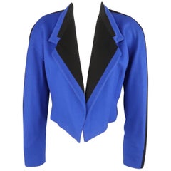 GIANNI VERSACE Size 8 Blue 
Black Wool Cropped Blazer Jacket