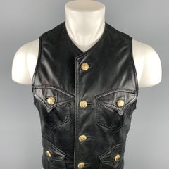 GIANNI VERSACE Size L Black Leather Vest