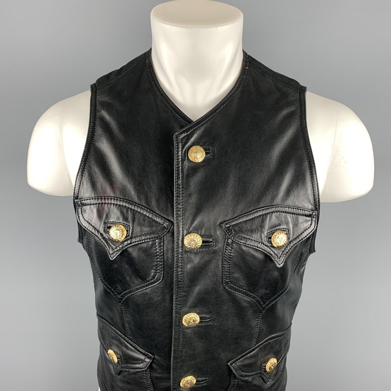 GIANNI VERSACE Size L Black Leather Vest at 1stDibs | versace men's clothing