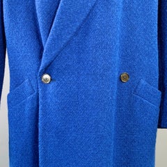 GIANNI VERSACE Size L Blue Cashmere Blend Notch Lapel Single Button Trenchcoat