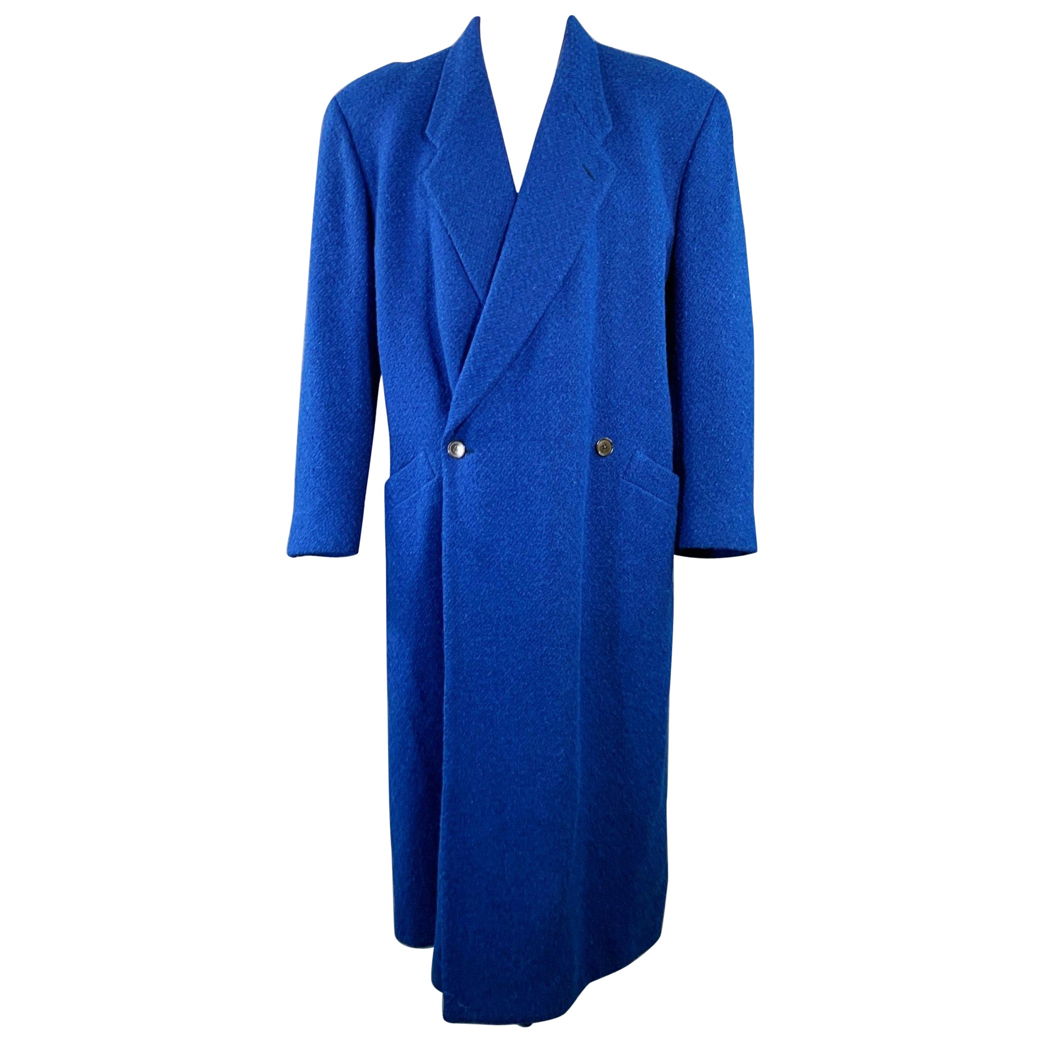 GIANNI VERSACE Size L Blue Cashmere Blend Notch Lapel Single Button Trenchcoat