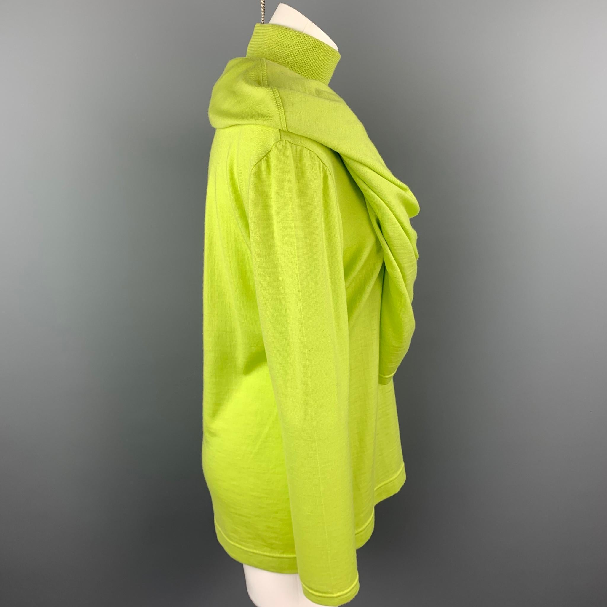 GIANNI VERSACE Size L Lime Green Wool Cape Overlay Turtleneck Sweater In Excellent Condition In San Francisco, CA