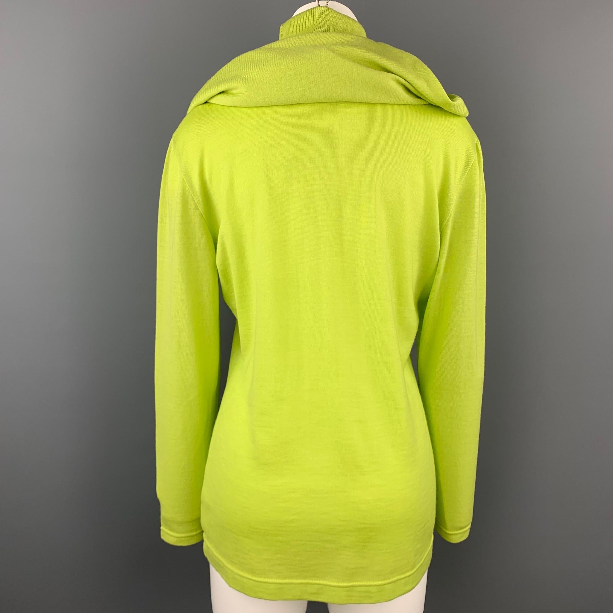 Women's GIANNI VERSACE Size L Lime Green Wool Cape Overlay Turtleneck Sweater