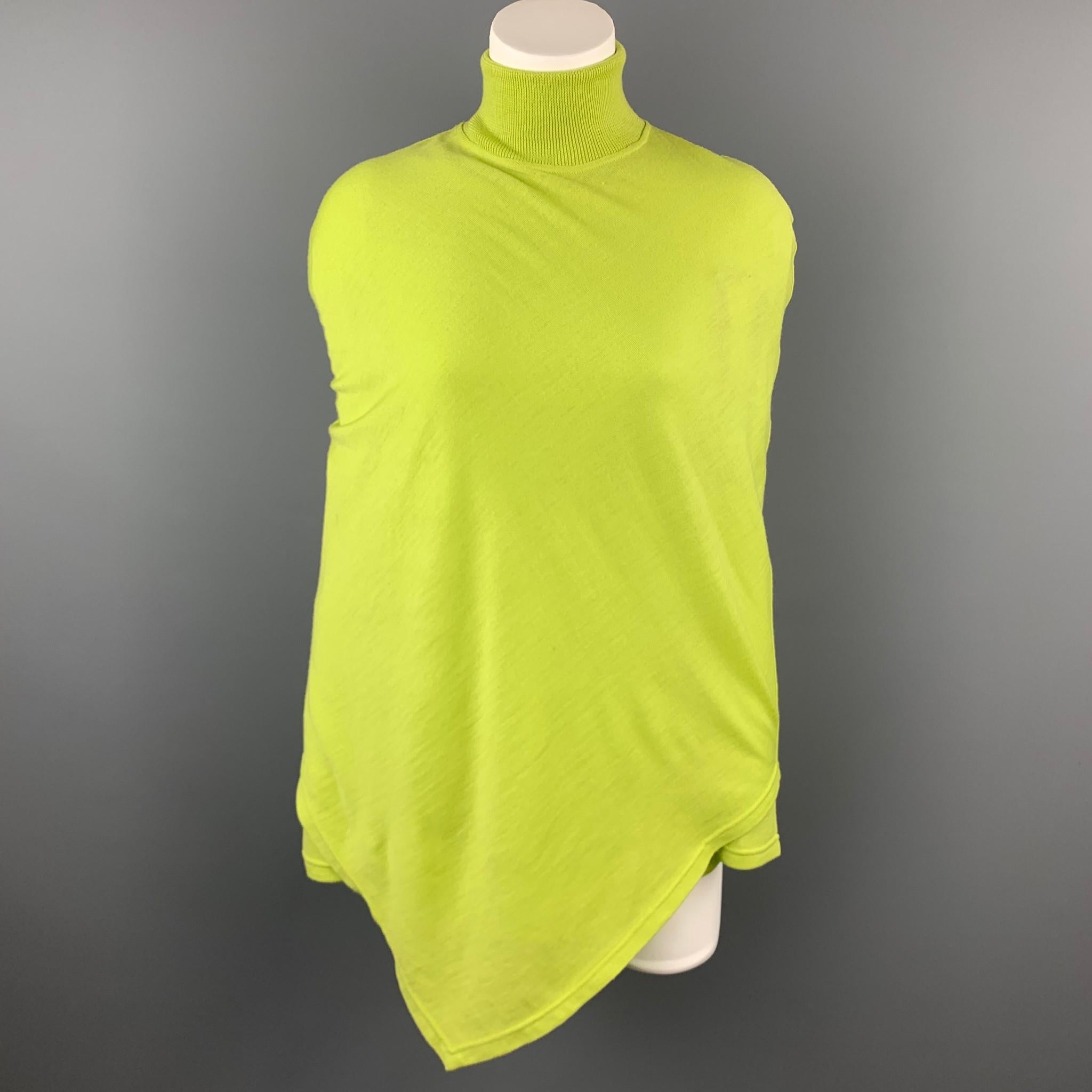 GIANNI VERSACE Size L Lime Green Wool Cape Overlay Turtleneck Sweater 1