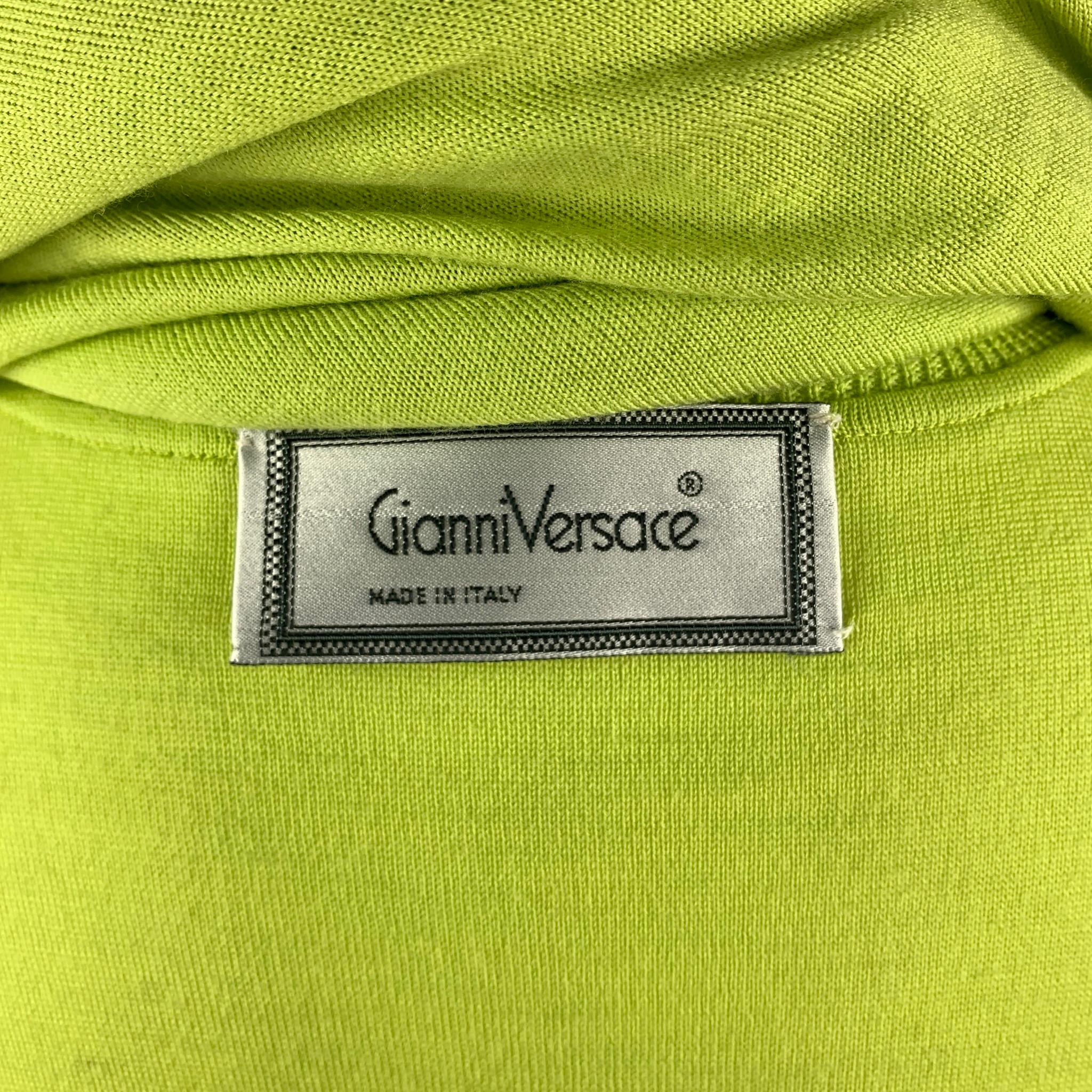 GIANNI VERSACE Size L Lime Green Wool Cape Overlay Turtleneck Sweater 2