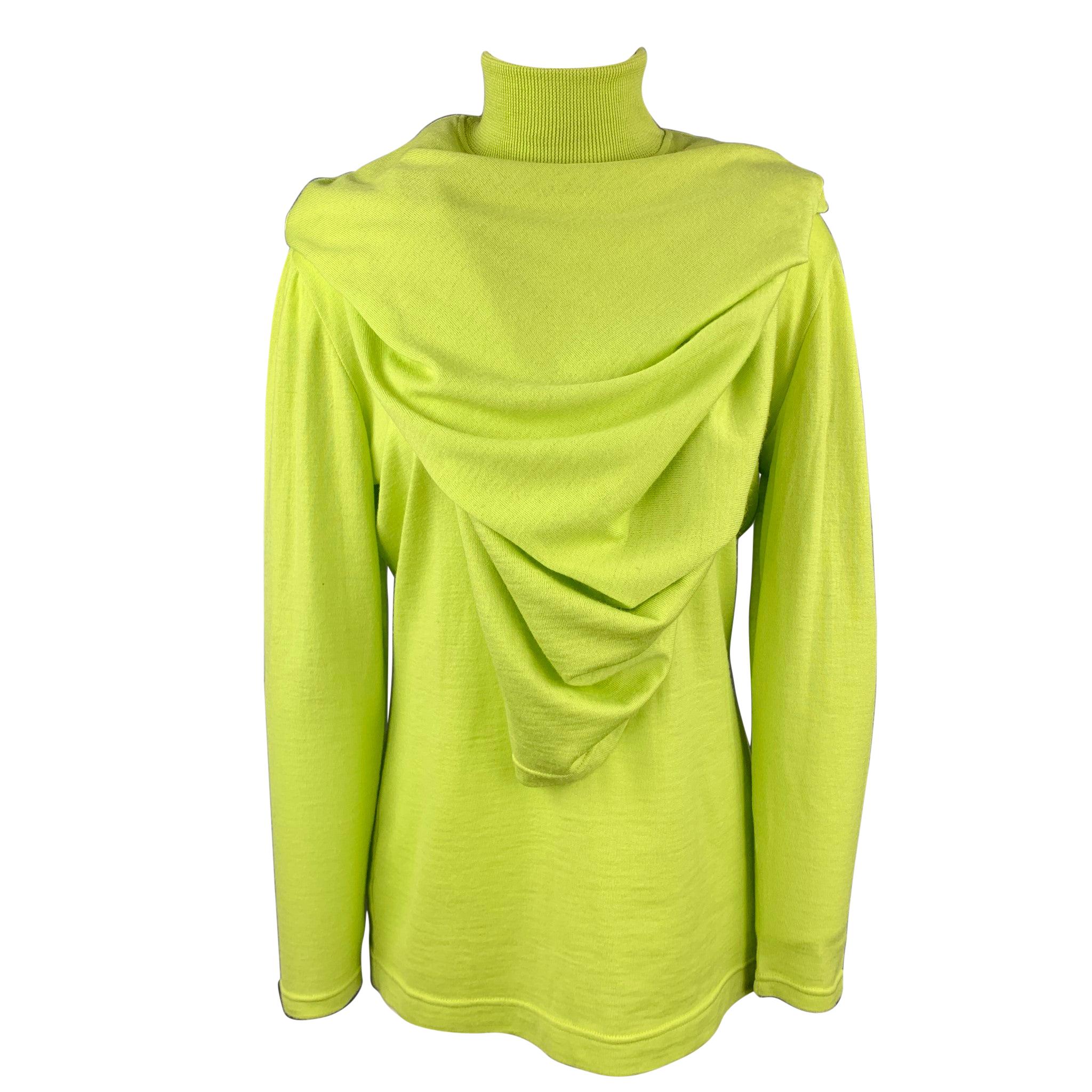 GIANNI VERSACE Size L Lime Green Wool Cape Overlay Turtleneck Sweater