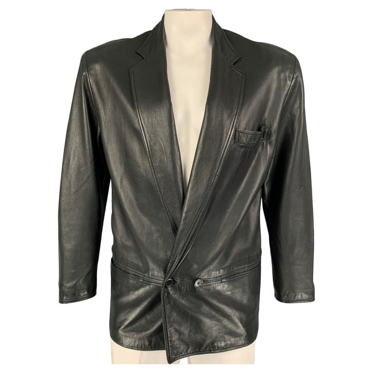 GIANNI VERSACE Size M Black Leather Oversized Jacket For Sale at 1stDibs