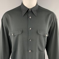 GIANNI VERSACE Size M Black Silk Blend Medusa Button Pocket Shirt