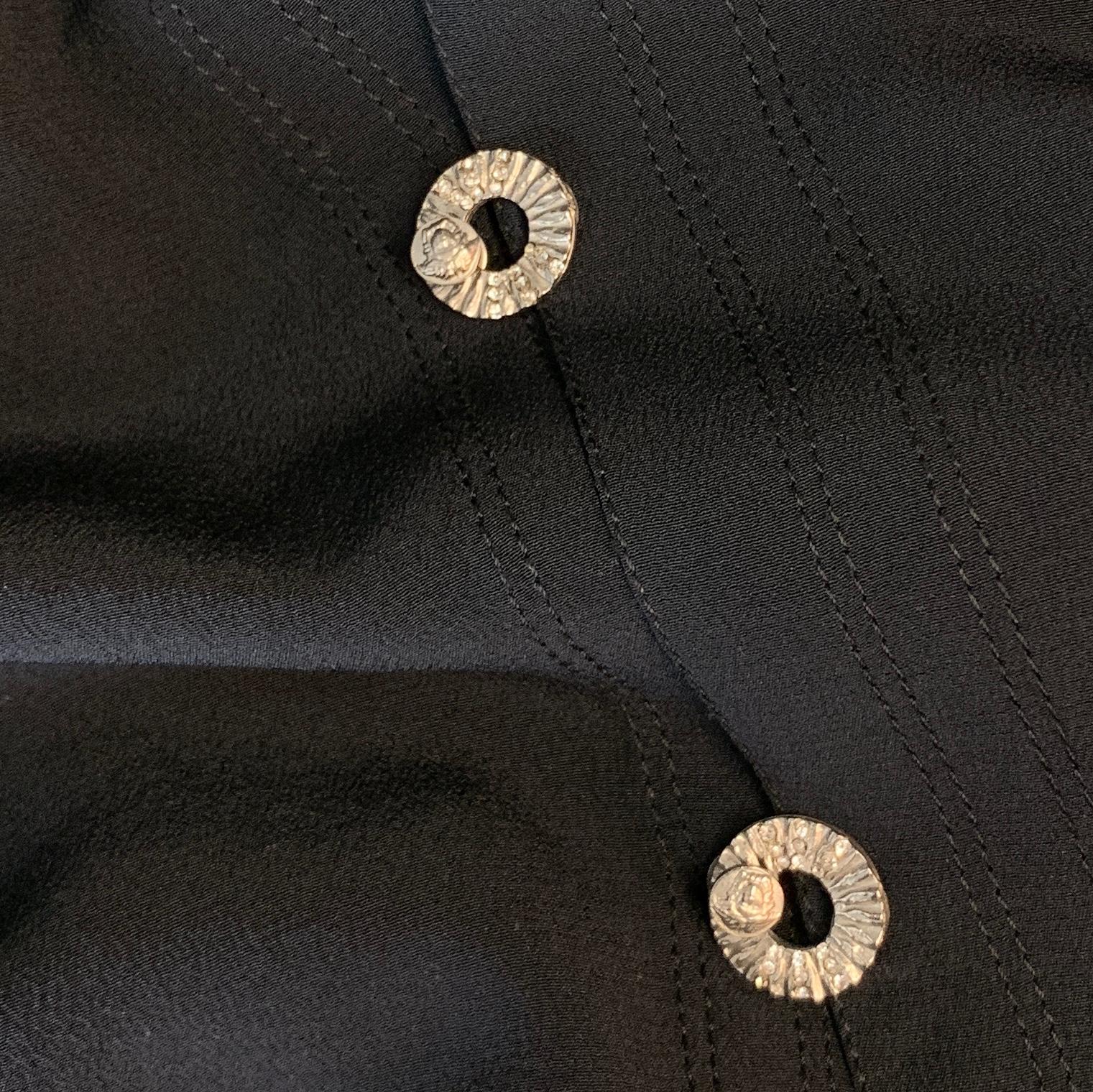 GIANNI VERSACE Size M Black Silk Rhinestone Medusa Hook Shirt In Good Condition In San Francisco, CA
