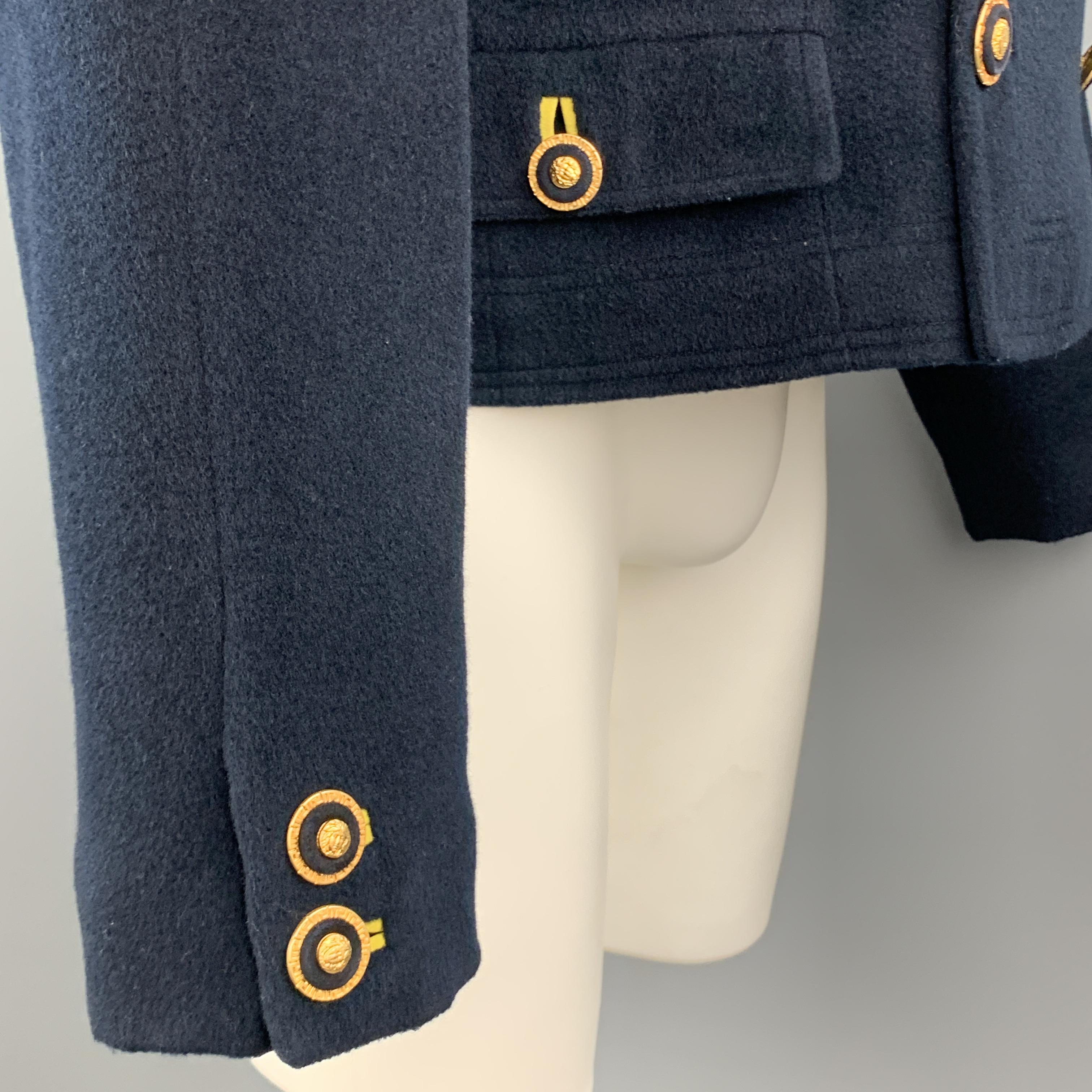 GIANNI VERSACE Size M Navy Lana Wool / Cashmere Double Breasted Medusa Coat In Good Condition In San Francisco, CA