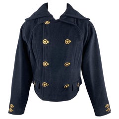 GIANNI VERSACE Size M Navy Lana Wool / Cashmere Double Breasted Medusa Coat