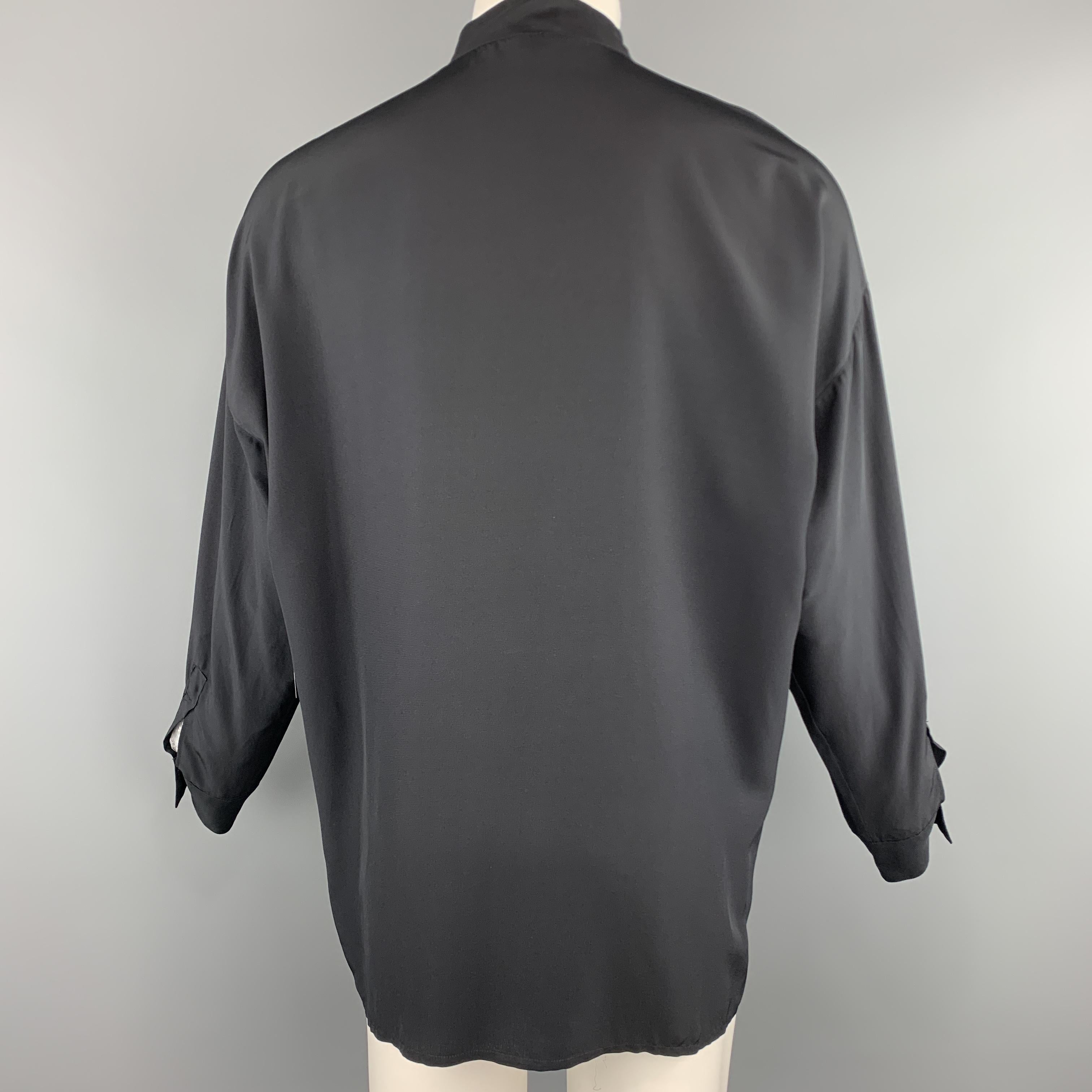 Men's GIANNI VERSACE Size S Black Silk Band Collar Ruffle Placket Tuxedo Shirt