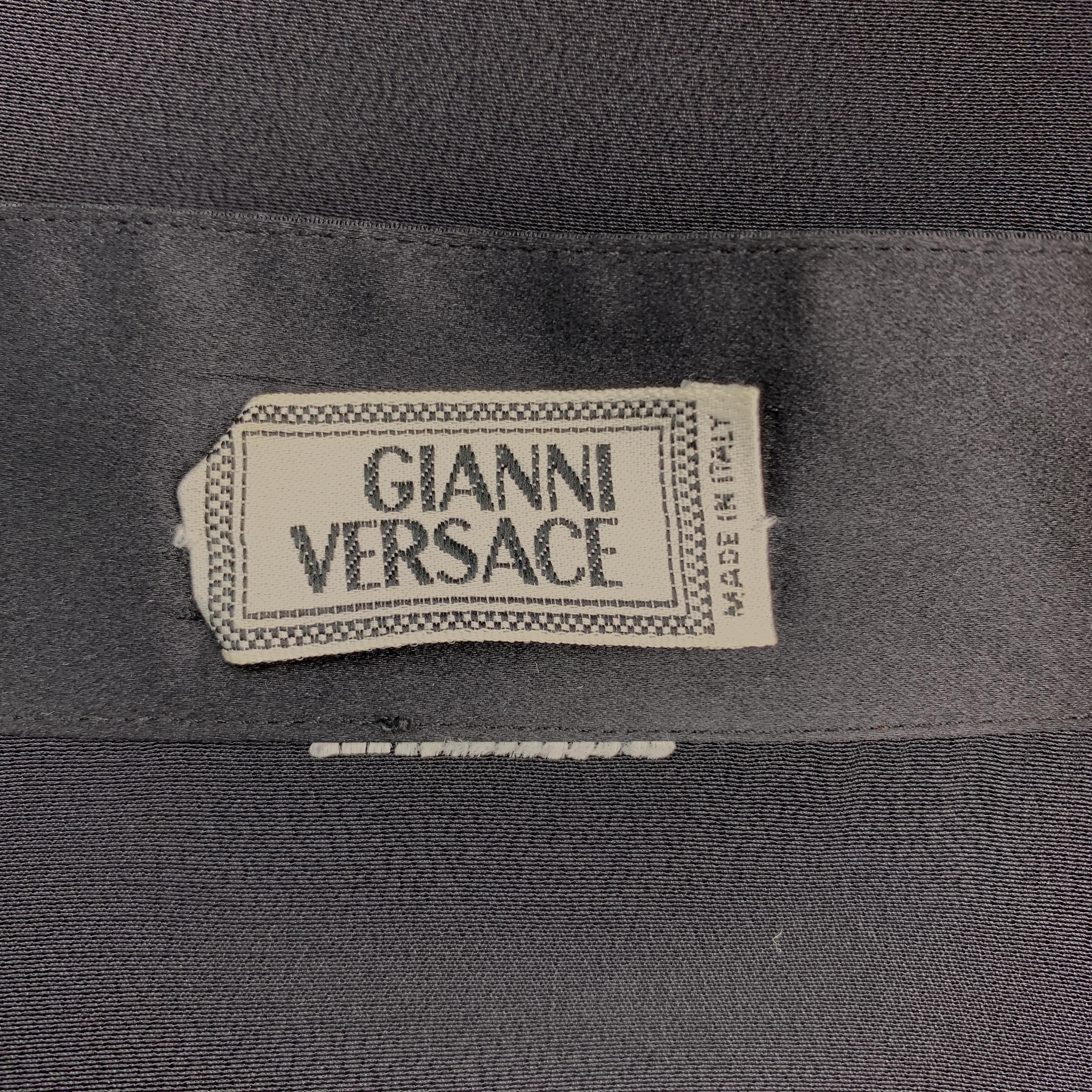 GIANNI VERSACE Size S Black Silk Band Collar Ruffle Placket Tuxedo Shirt 1