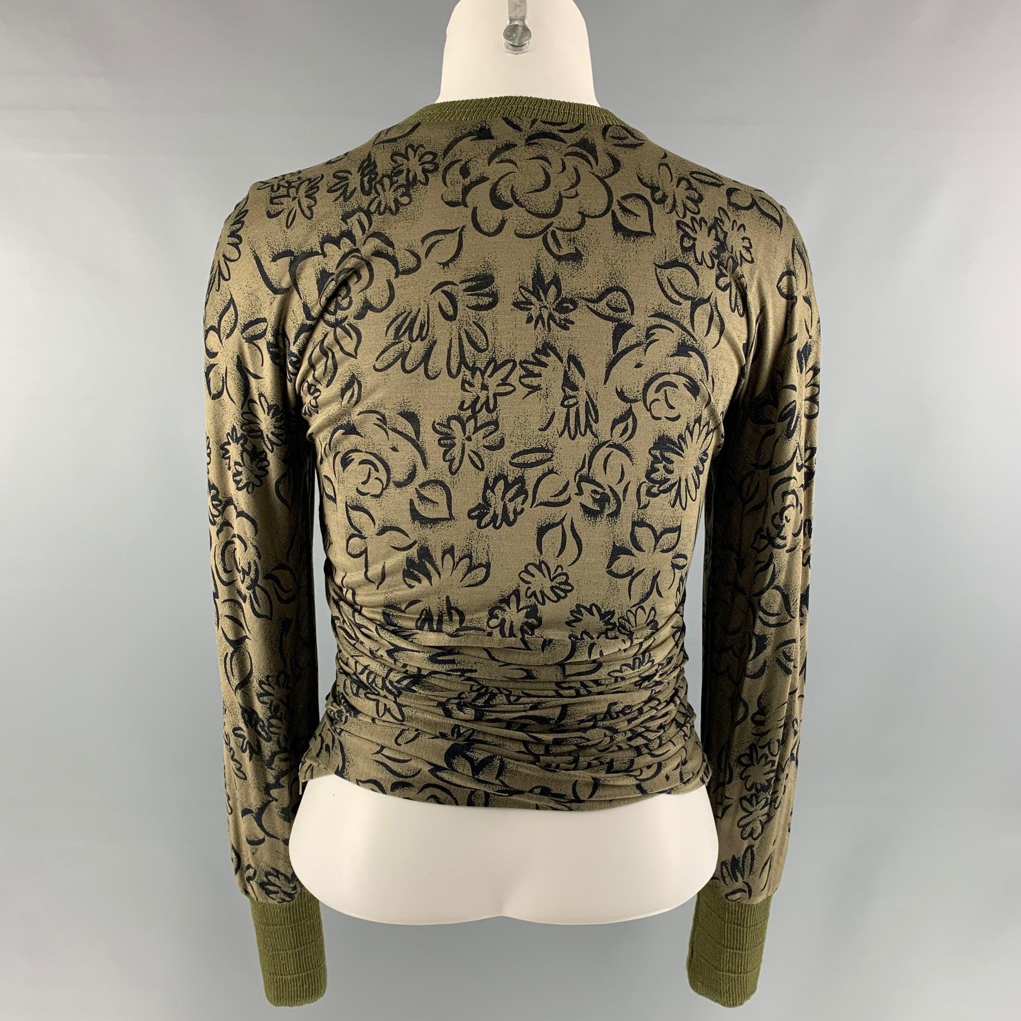 GIANNI VERSACE Size S Green and Black Viscose &  Silk Abstract Pullover In Excellent Condition For Sale In San Francisco, CA