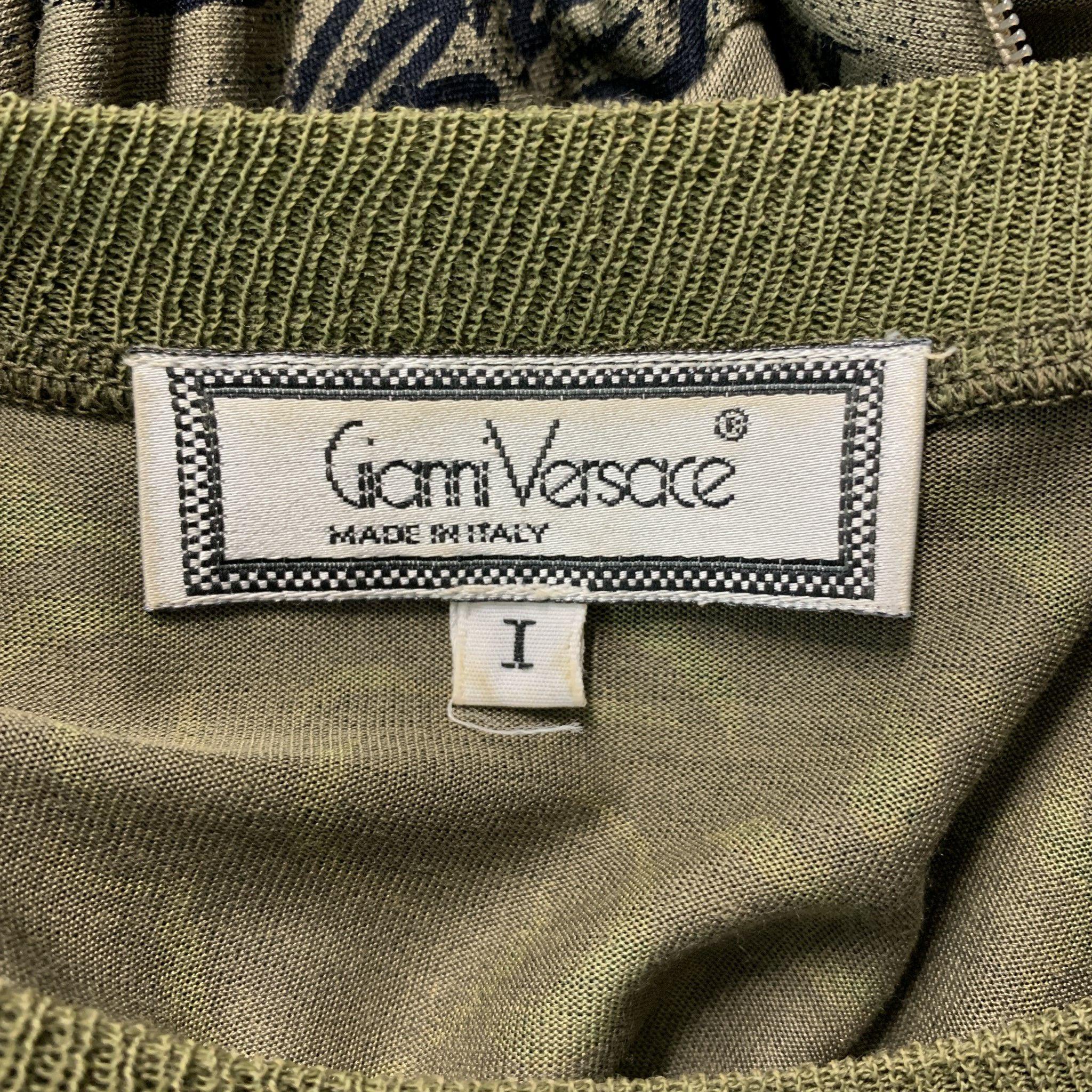 Women's GIANNI VERSACE Size S Green and Black Viscose &  Silk Abstract Pullover For Sale