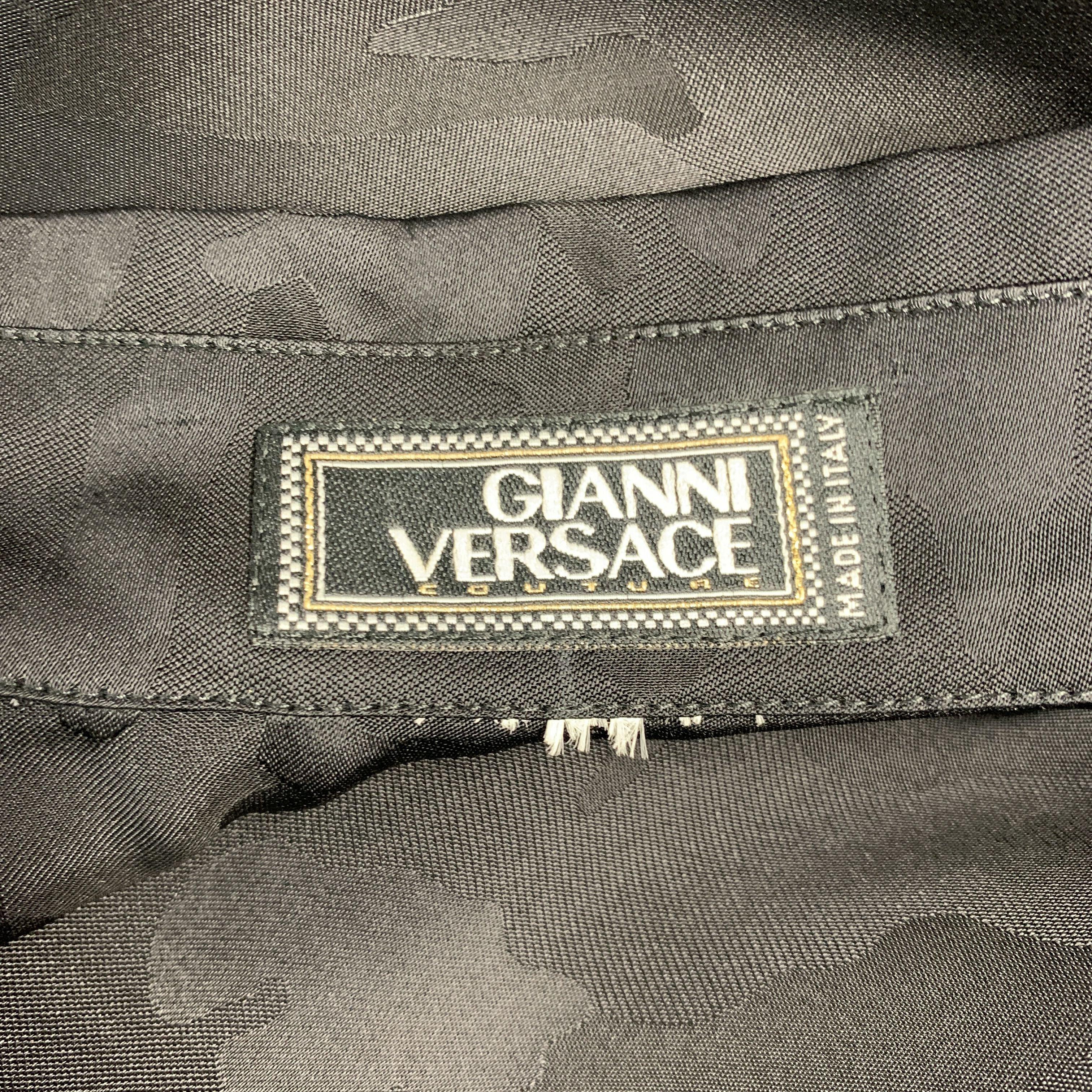 GIANNI VERSACE Size XL Black Camo Silk Hidden Placket Long Sleeve Shirt 2