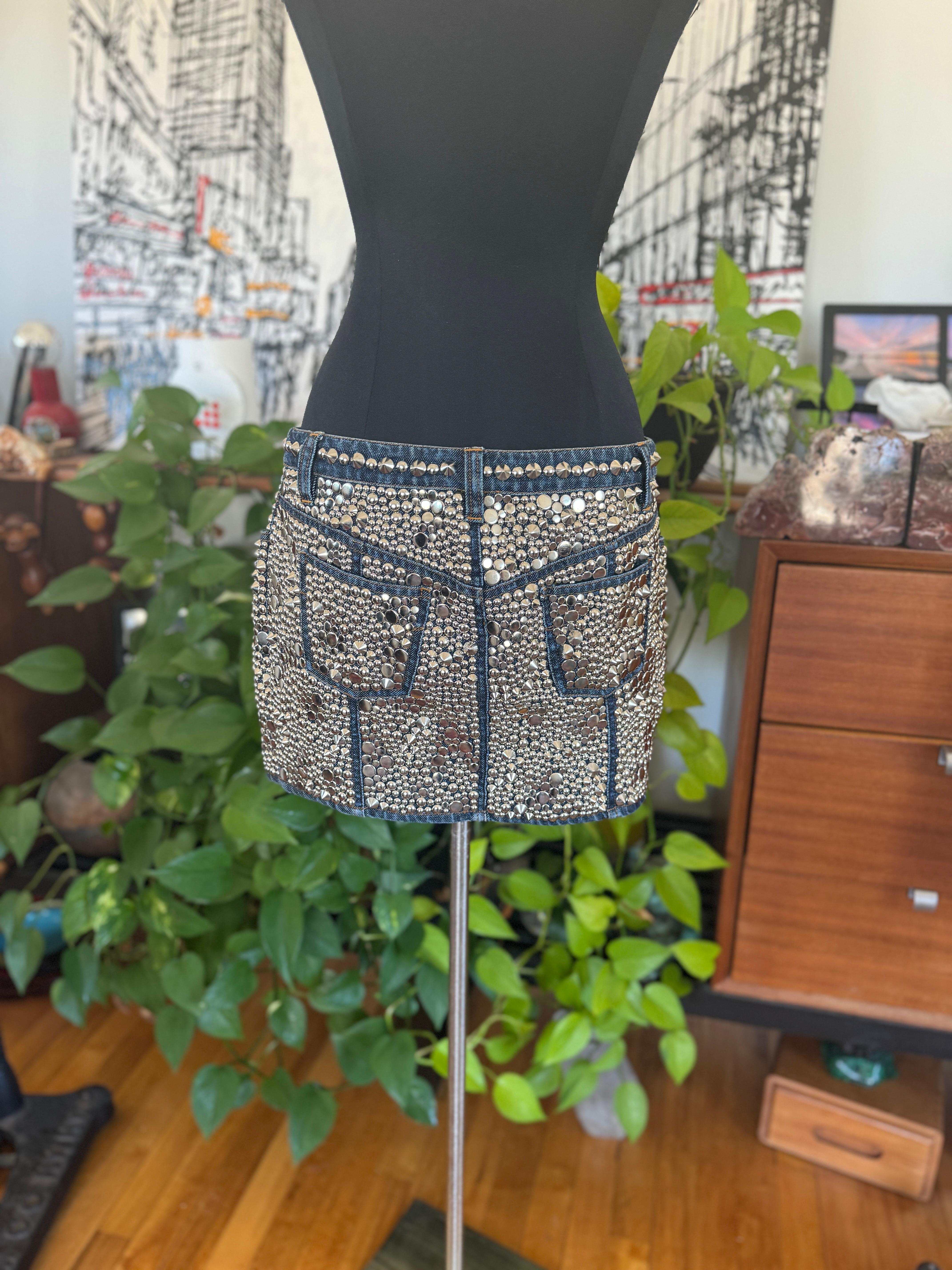 Gianni Versace Skirt Studded Denim Mini 1990s 4