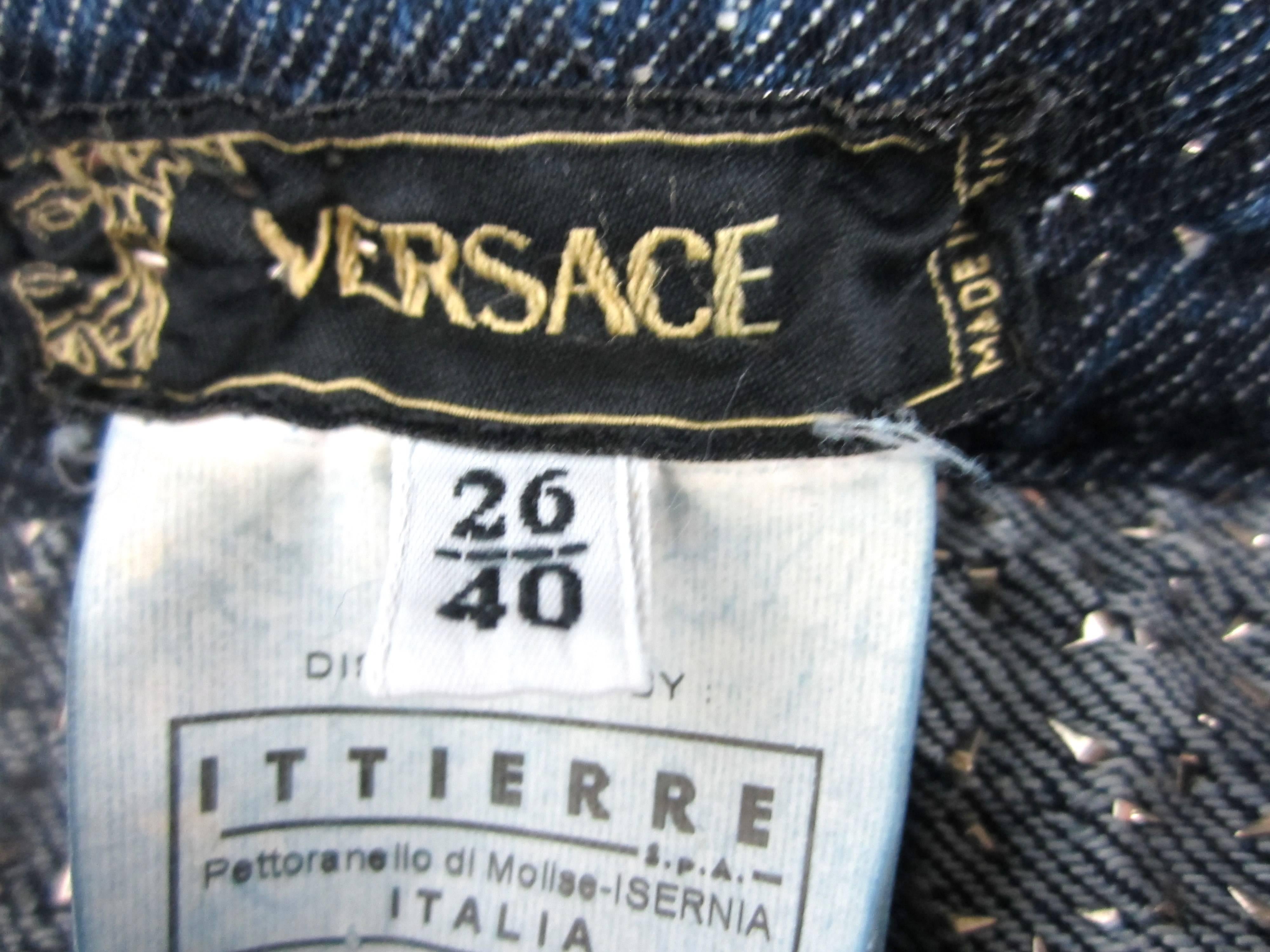  Gianni Versace Skirt Studded Denim Mini 1990s In New Condition For Sale In Wallkill, NY