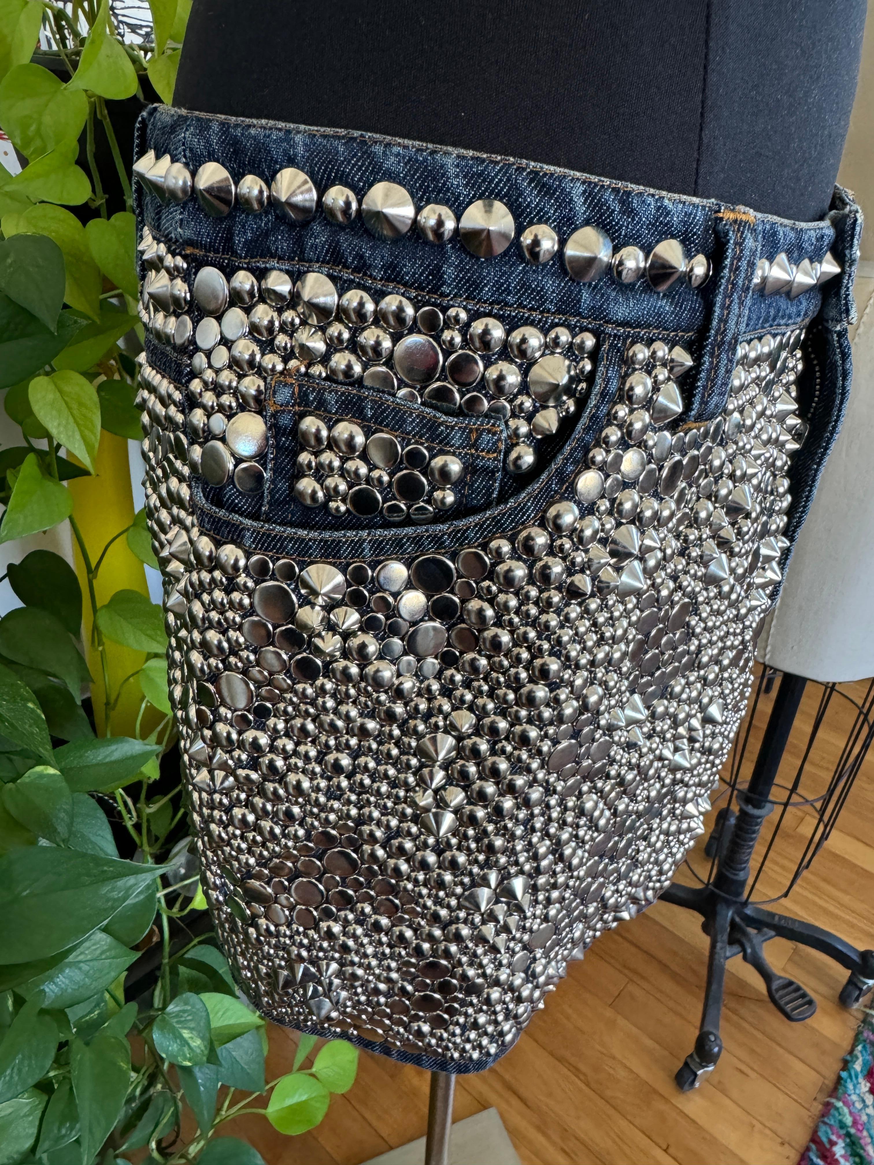 Gianni Versace Skirt Studded Denim Mini 1990s 1