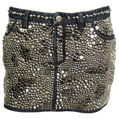 Vintage  Gianni Versace Skirt Studded Denim Mini 1990s