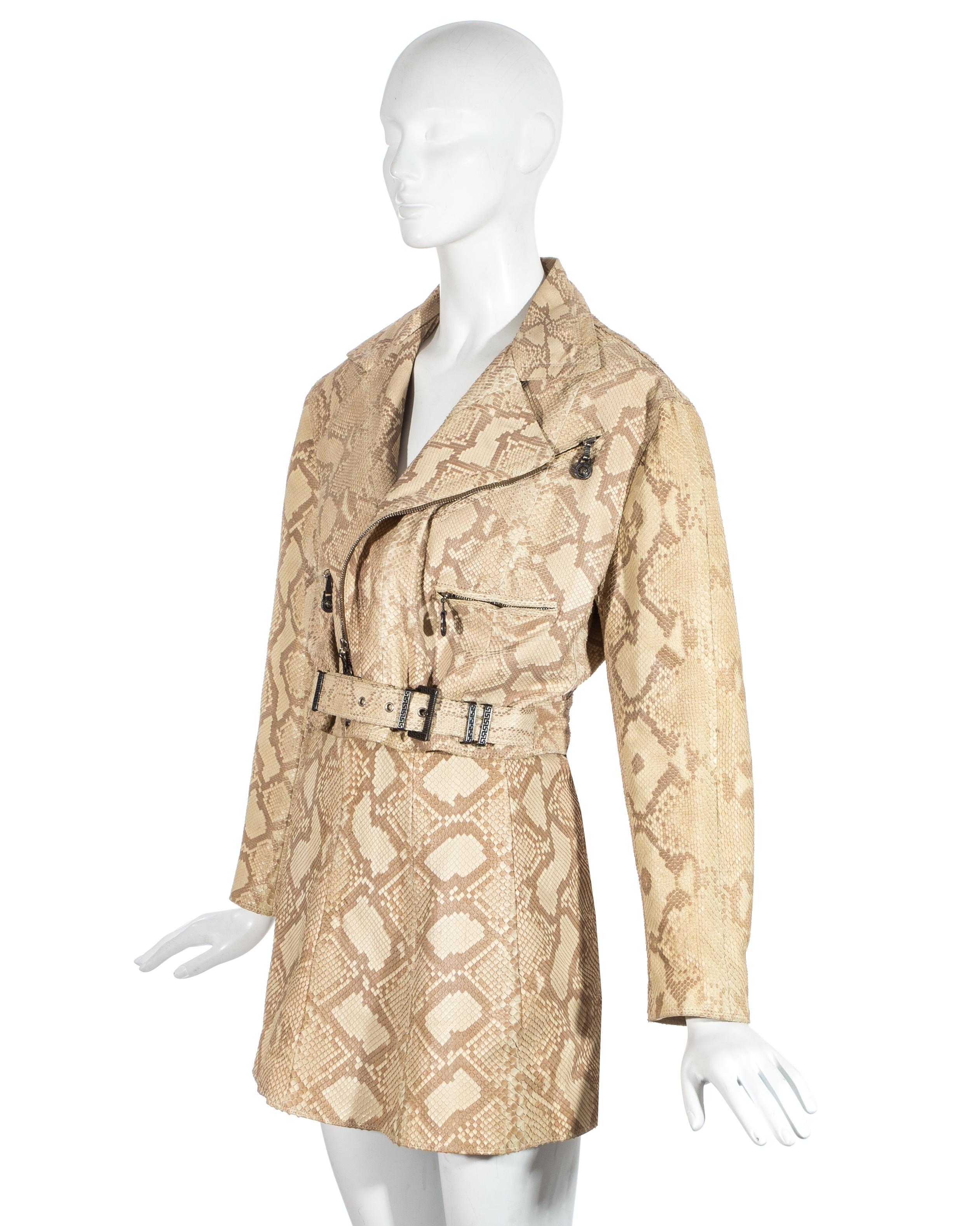 Women's Gianni Versace Snakeskin leather biker jacket and mini skirt set, fw 1994 For Sale