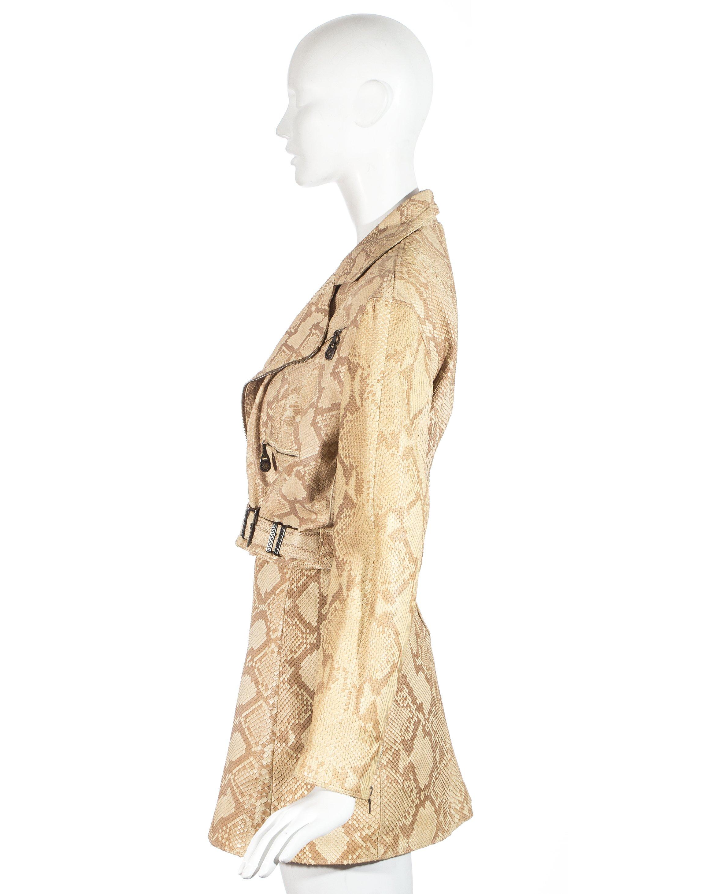 Gianni Versace Snakeskin leather biker jacket and mini skirt set, fw 1994 In Excellent Condition For Sale In London, GB
