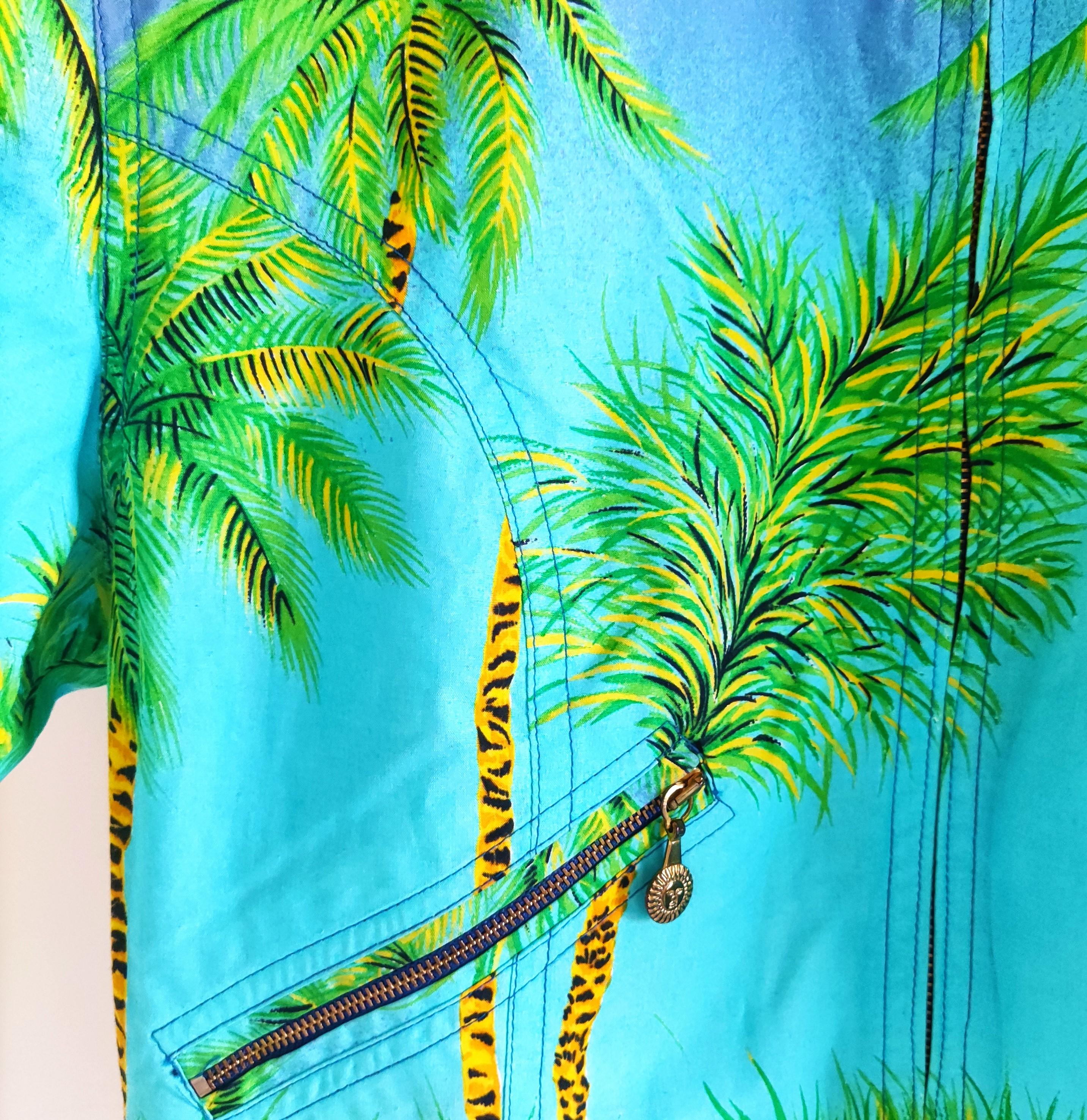 Blue Gianni Versace Sport Miami Palm Tree Jeans Couture Blazer Jacket Suit Dress