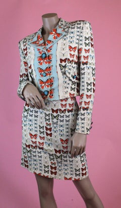 Gianni Versace Spring Summer 1995 Butterfly Print Skirt Suit Size IT 42 / US 6