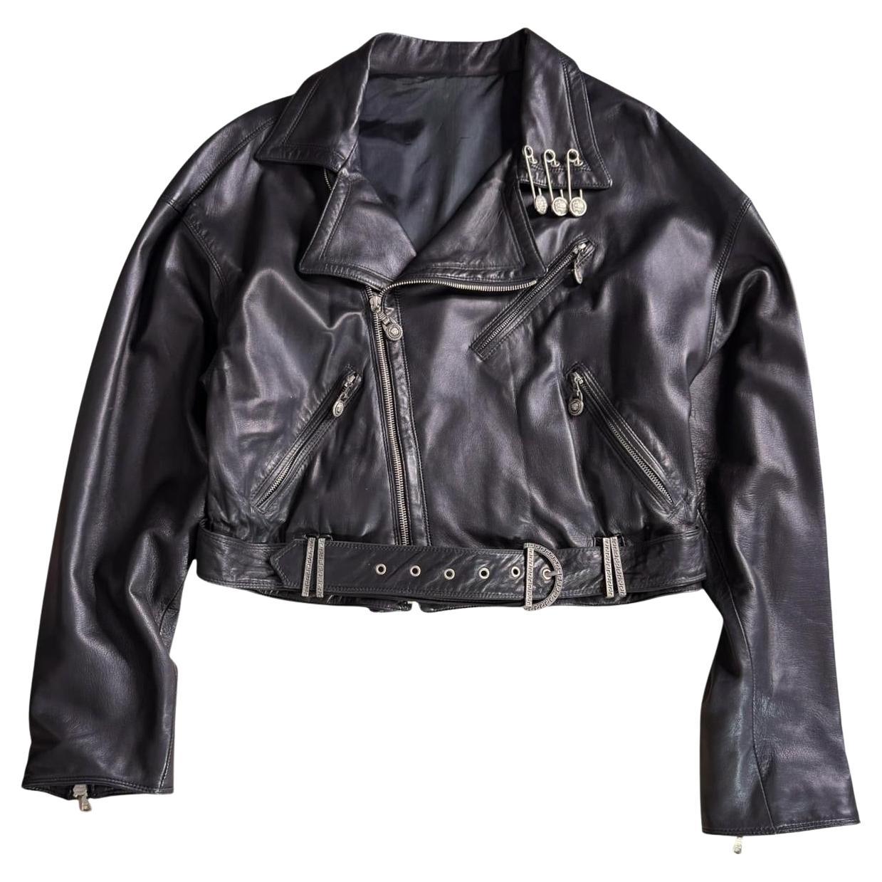 Gianni Versace SS 1994 biker jacket in black leather with Medusa details