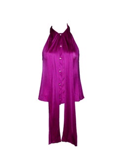 GIANNI VERSACE COUTURE S/S 2000 Purple Silk Blouse Shawl Collar Swarovski 38