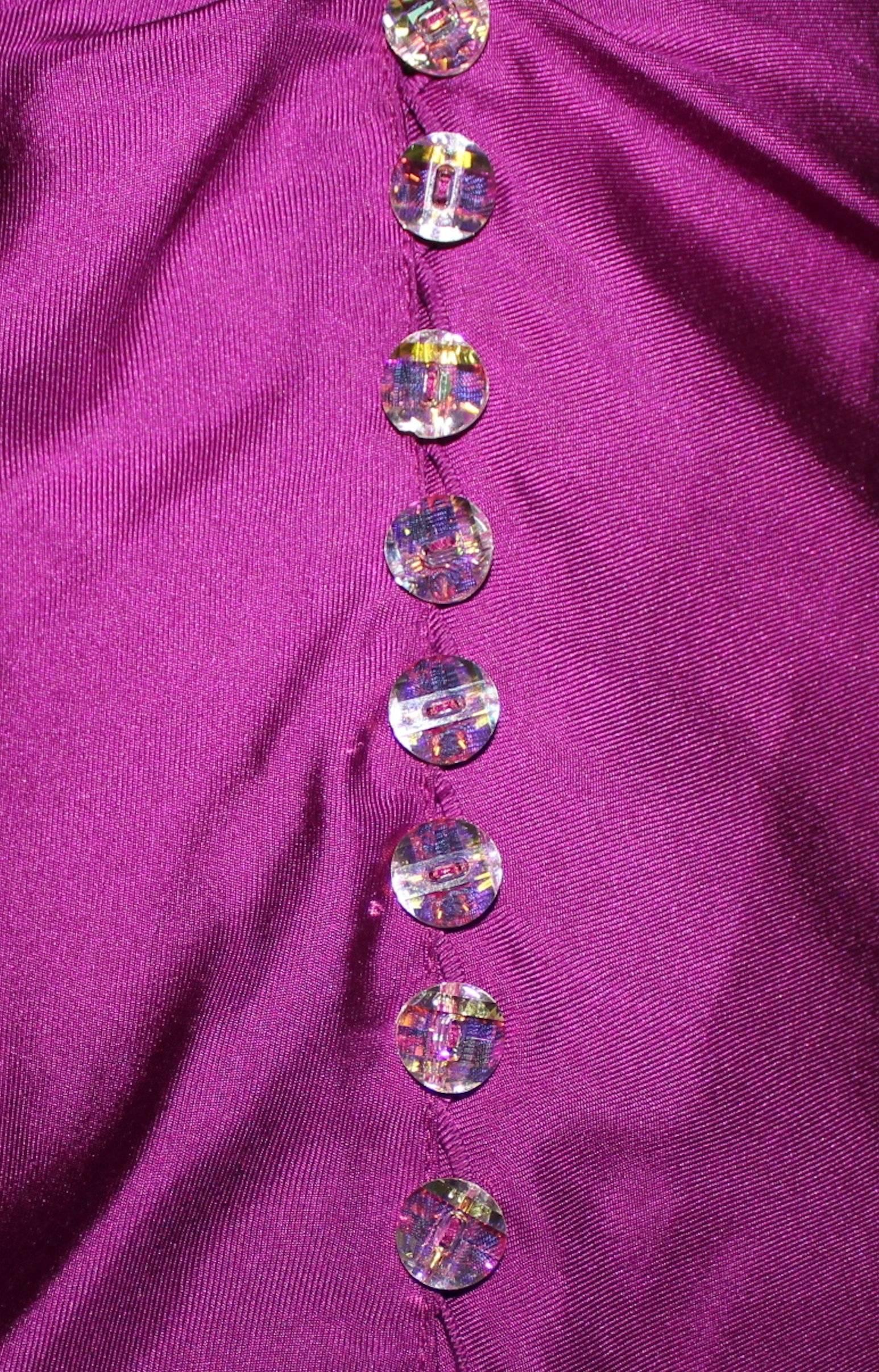Gianni Versace SS 2000 Jungle Purple Hot Silk Blouse Top with Swarovski Buttons In Good Condition For Sale In Switzerland, CH