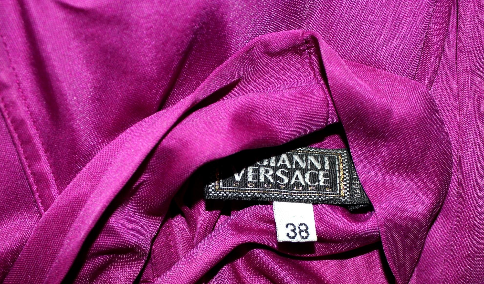 Gianni Versace SS 2000 Jungle Purple Hot Silk Blouse Top Swarovski Buttons 38 For Sale 1
