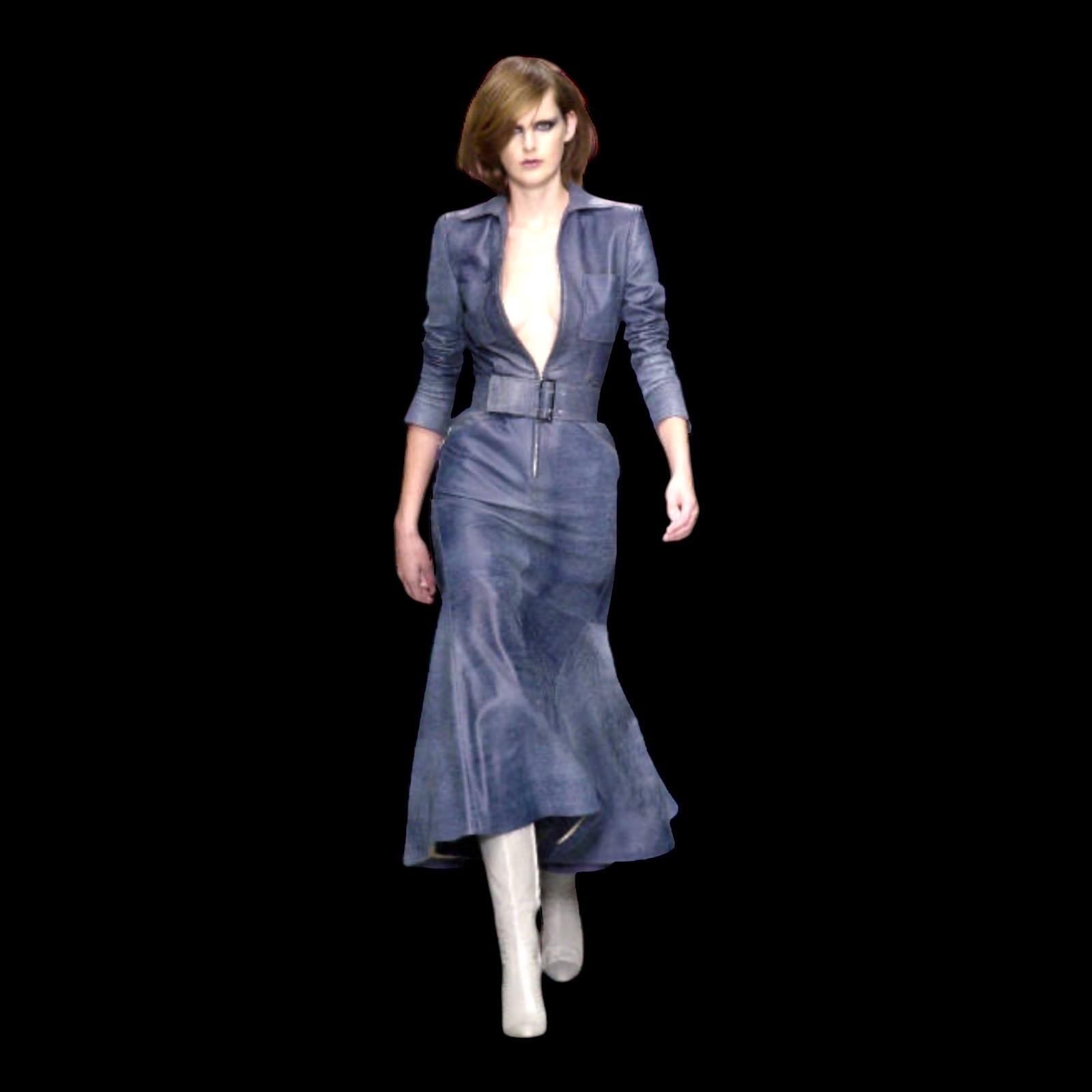 GIANNI VERSACE Stella's FW 2001 Demin Style Distressed Leather Gown Dress 42 For Sale 7