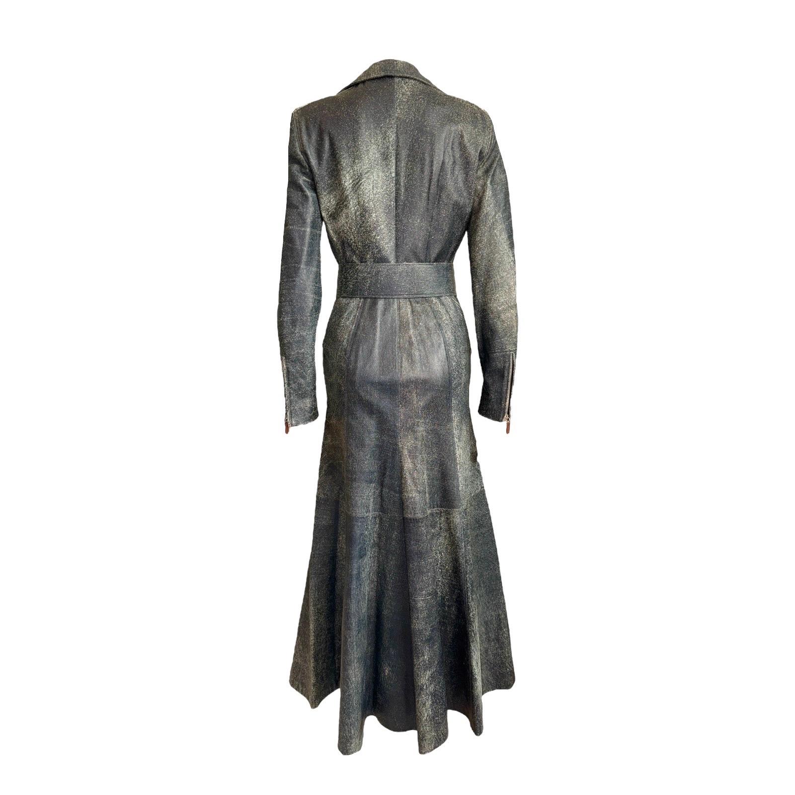 Gray GIANNI VERSACE Stella's FW 2001 Demin Style Distressed Leather Gown Dress 42 For Sale